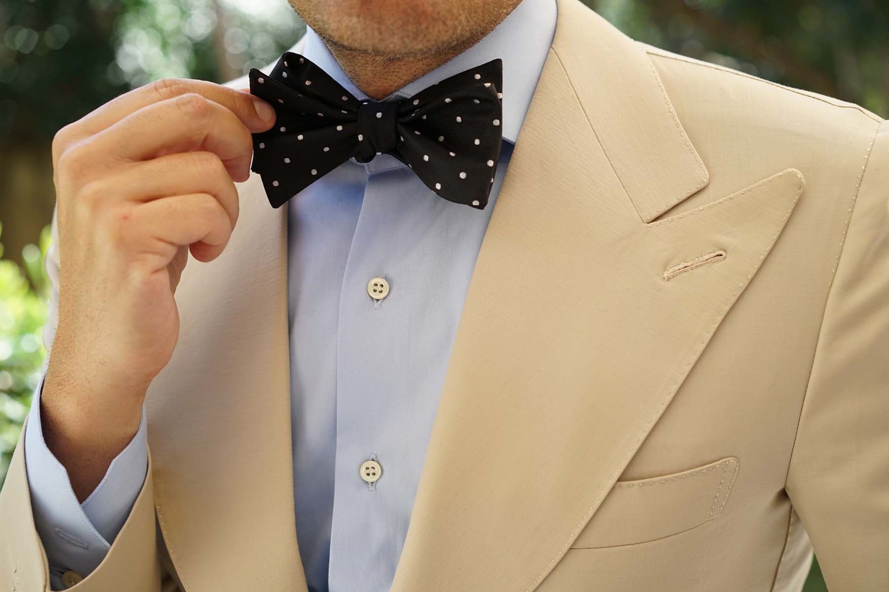 Coal Black with White Polka Dots Self Tie Bow Tie