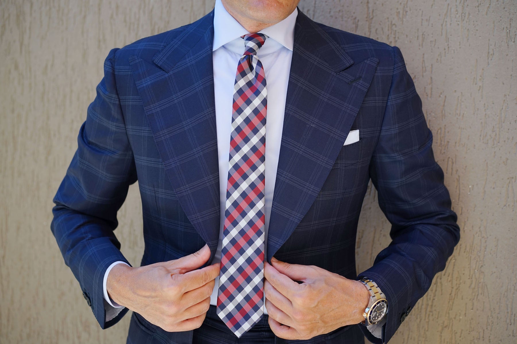 Navy Checkered Scotch Red Skinny Tie