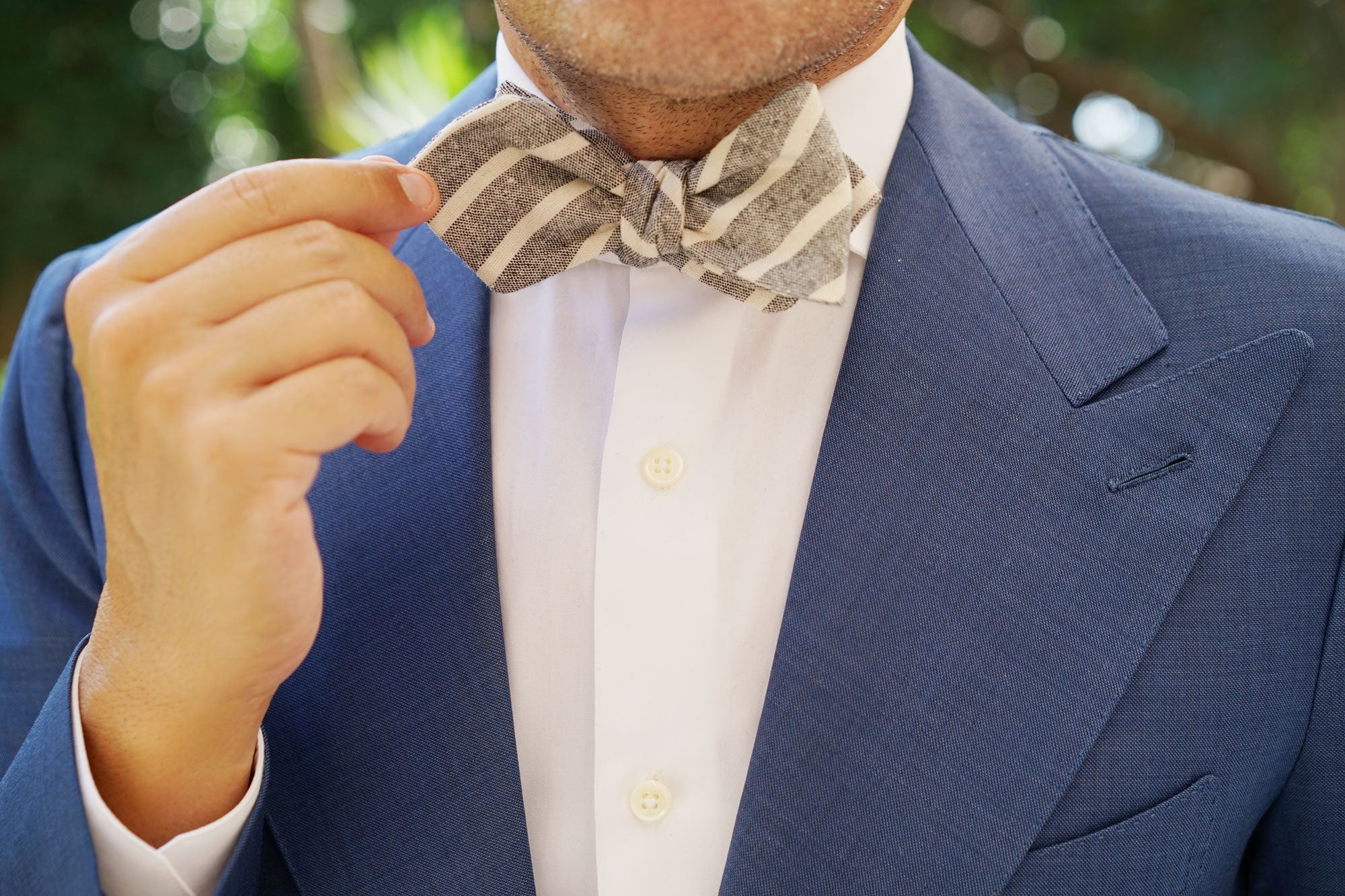 Adana Black Chalk Stripe Linen Diamond Self Bow Tie