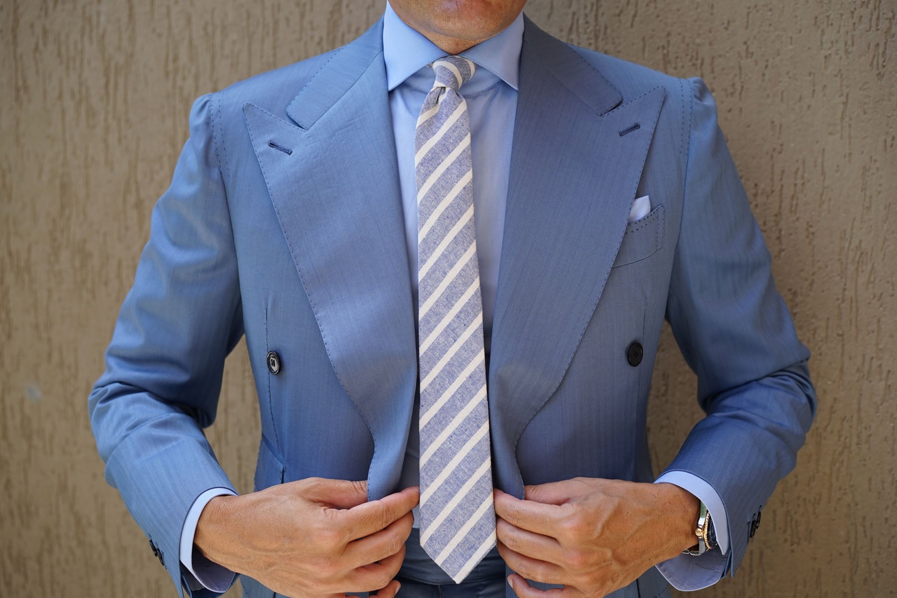 Blue Bodrum Linen Chalk Stripe Skinny Tie