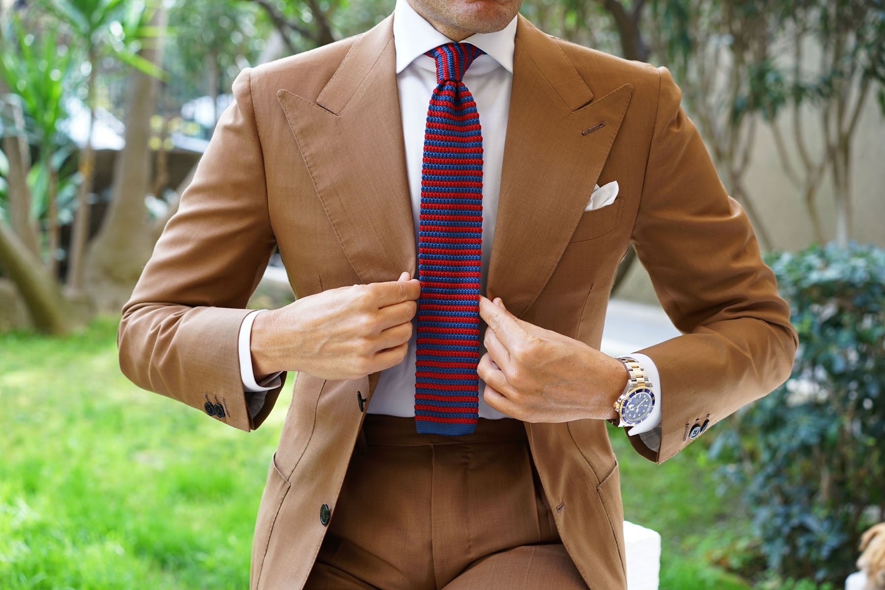 Red & Blue Stripes Knitted Tie