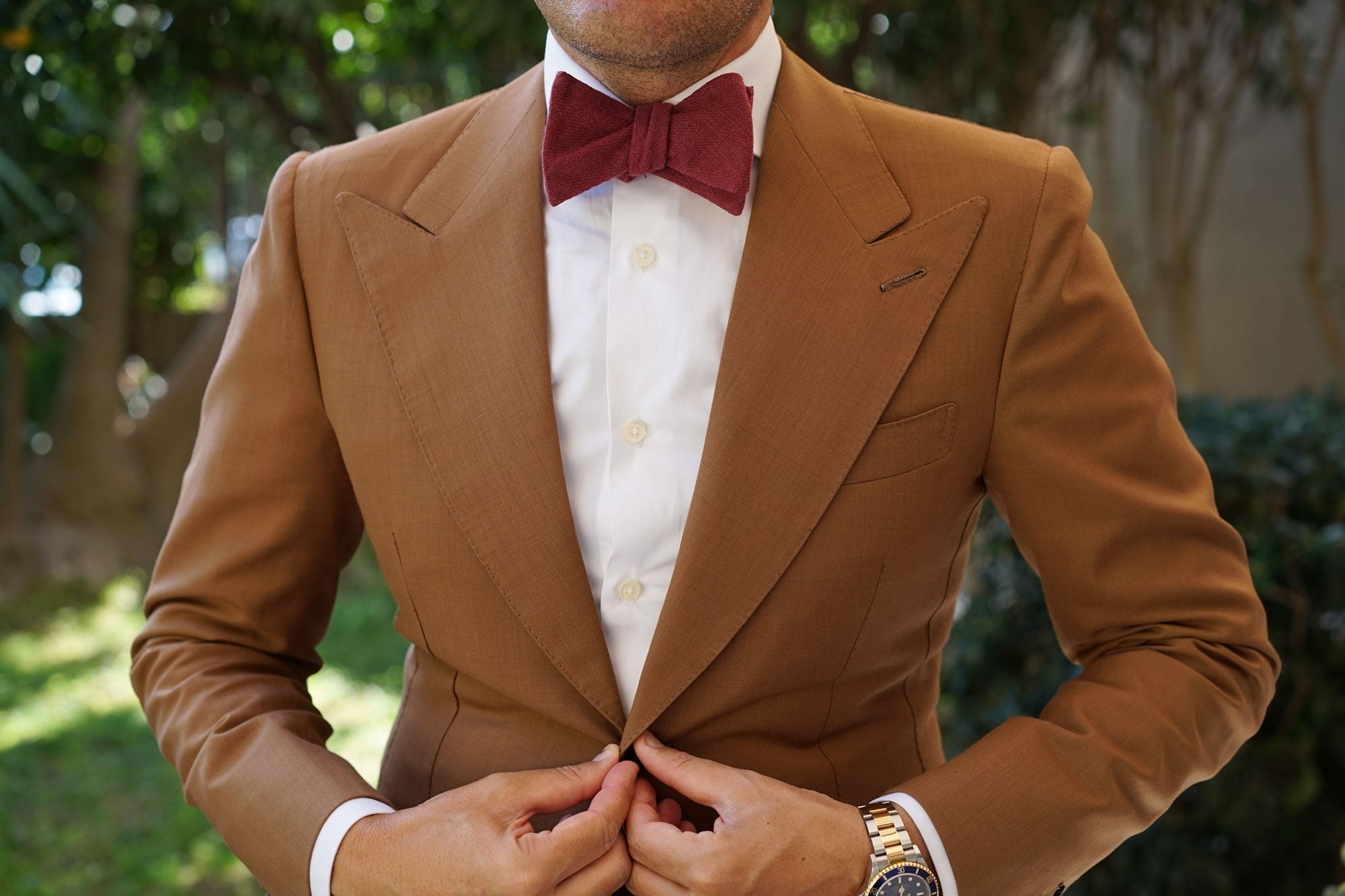 Chianti Maroon Linen Self Bow Tie