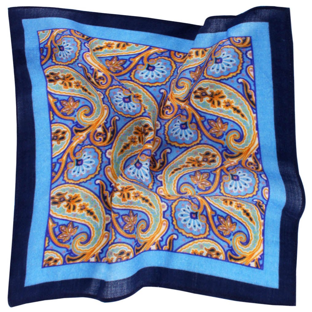 Monuriki Blue Paisley Wool Pocket Square