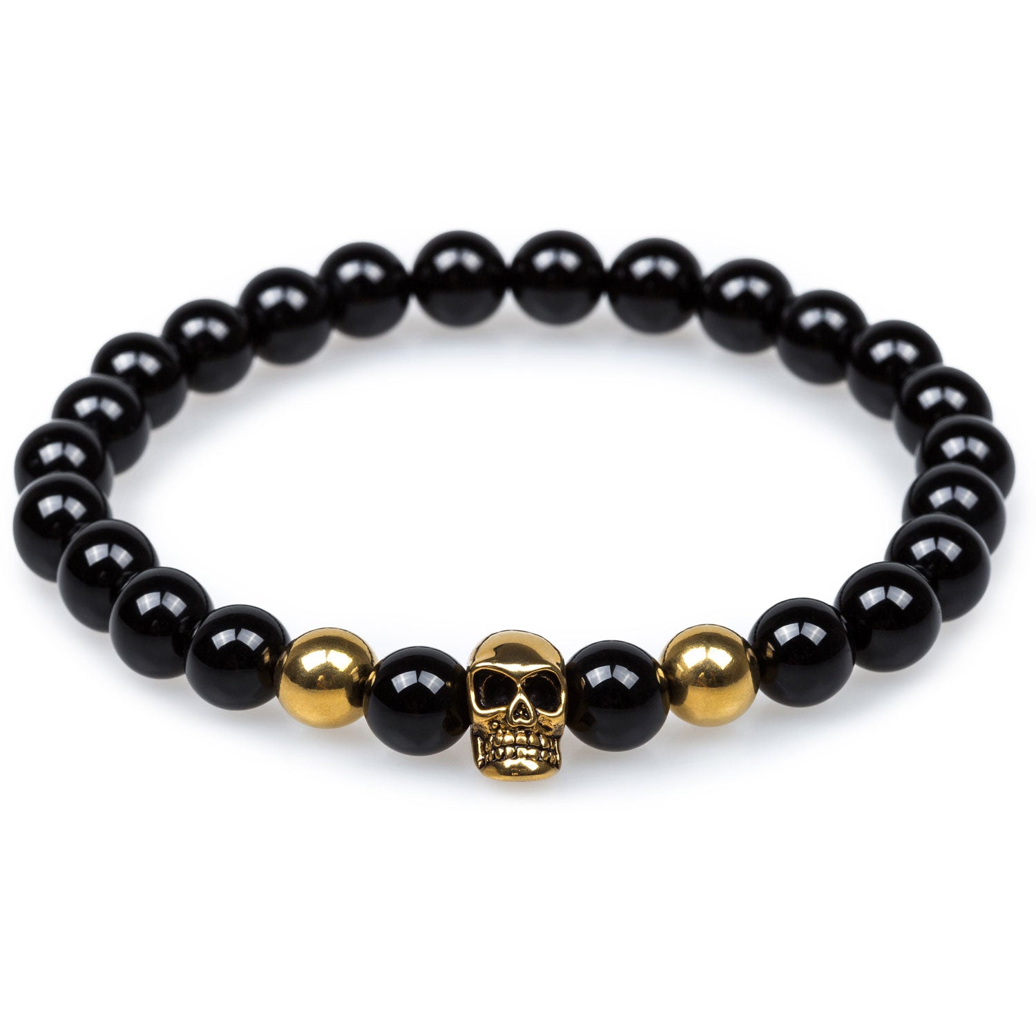 Jacob's Ladder Black Onyx Gold Skull Bracelet