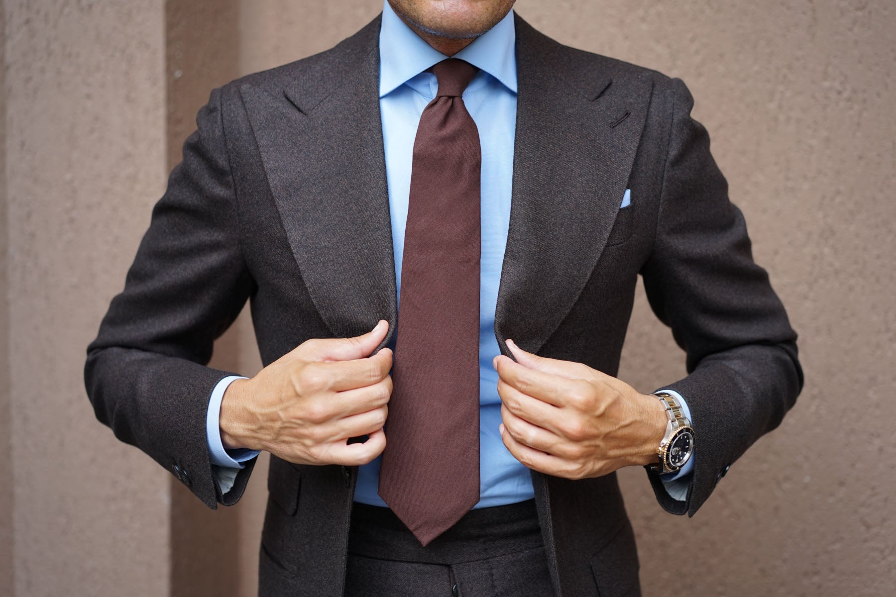 Walnut Brown Slub Linen Tie