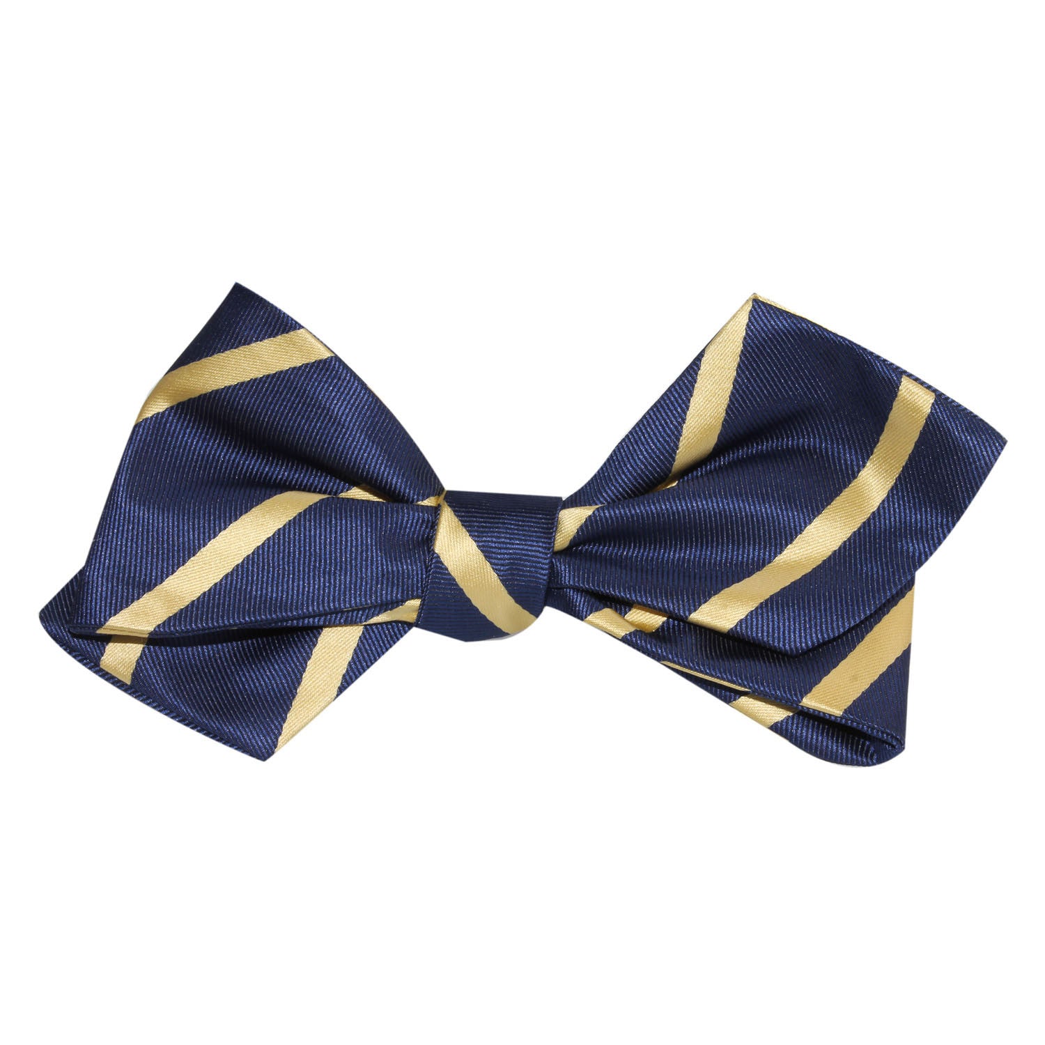 Navy Blue with Yellow Stripes Self Tie Diamond Tip Bow Tie