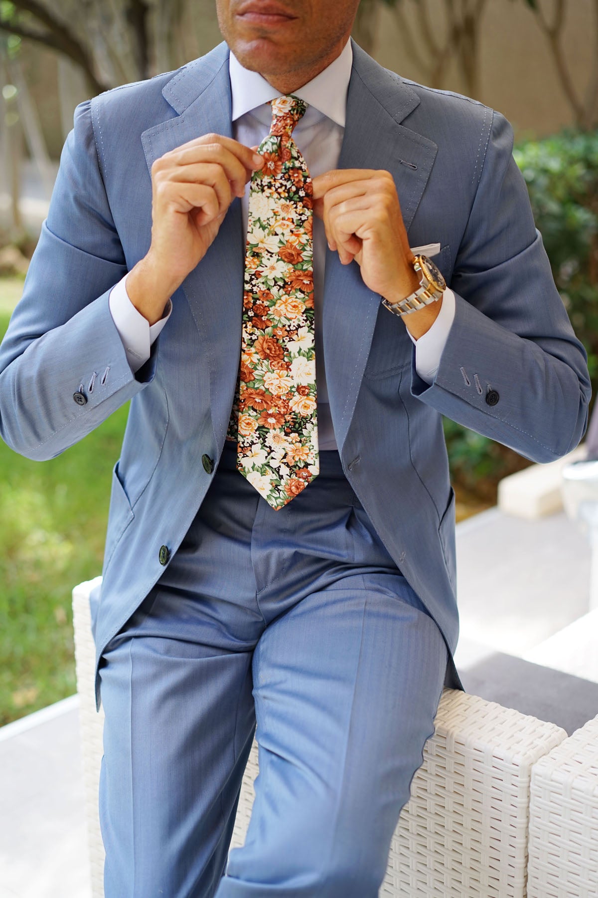 San Pietro Orange Floral Tie