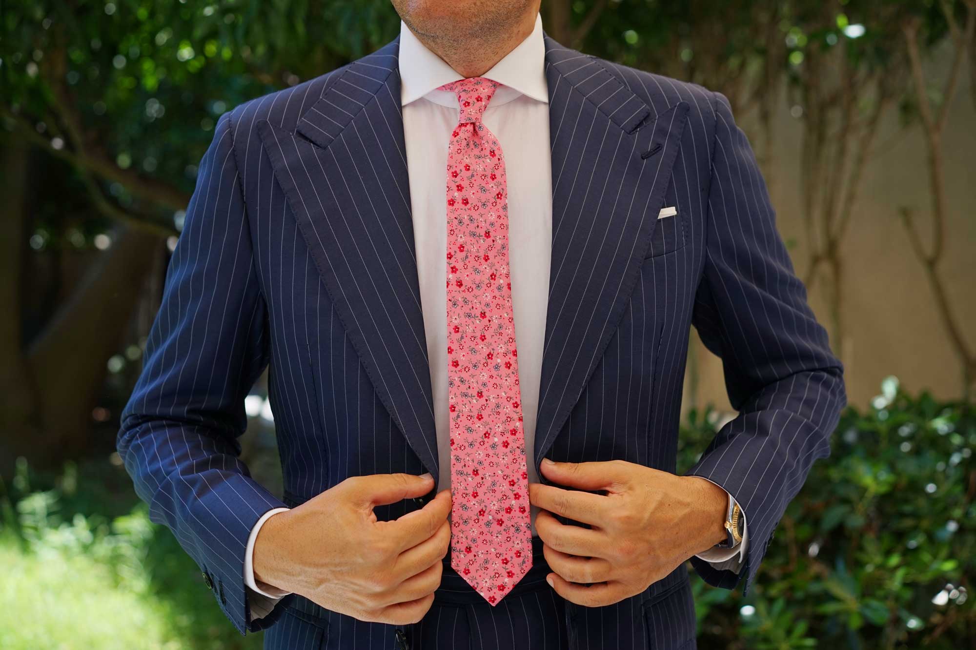 Flamenco Pink Floral Skinny Tie