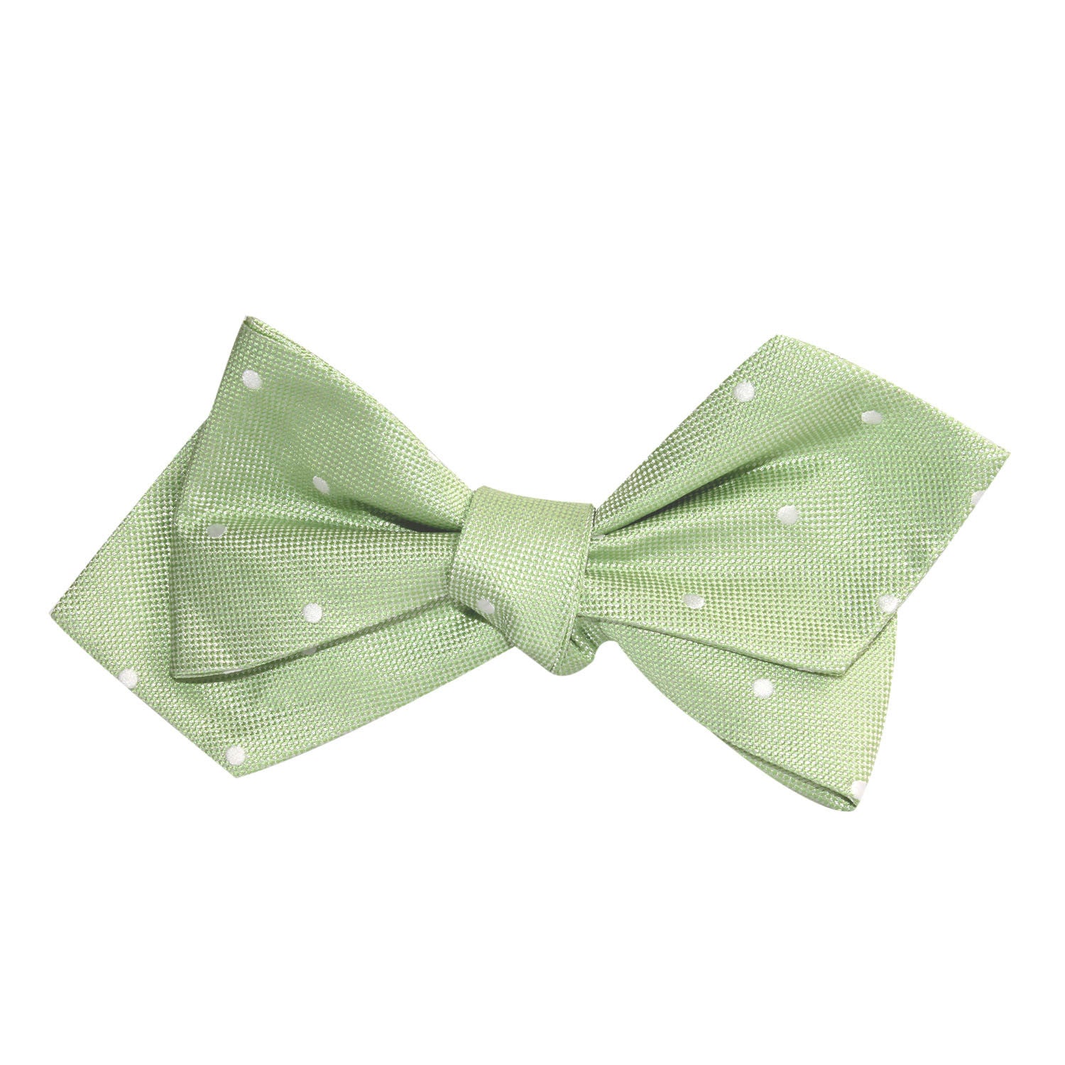 Light Mint Pistachio Green with White Polka Dots Self Tie Diamond Tip Bow Tie