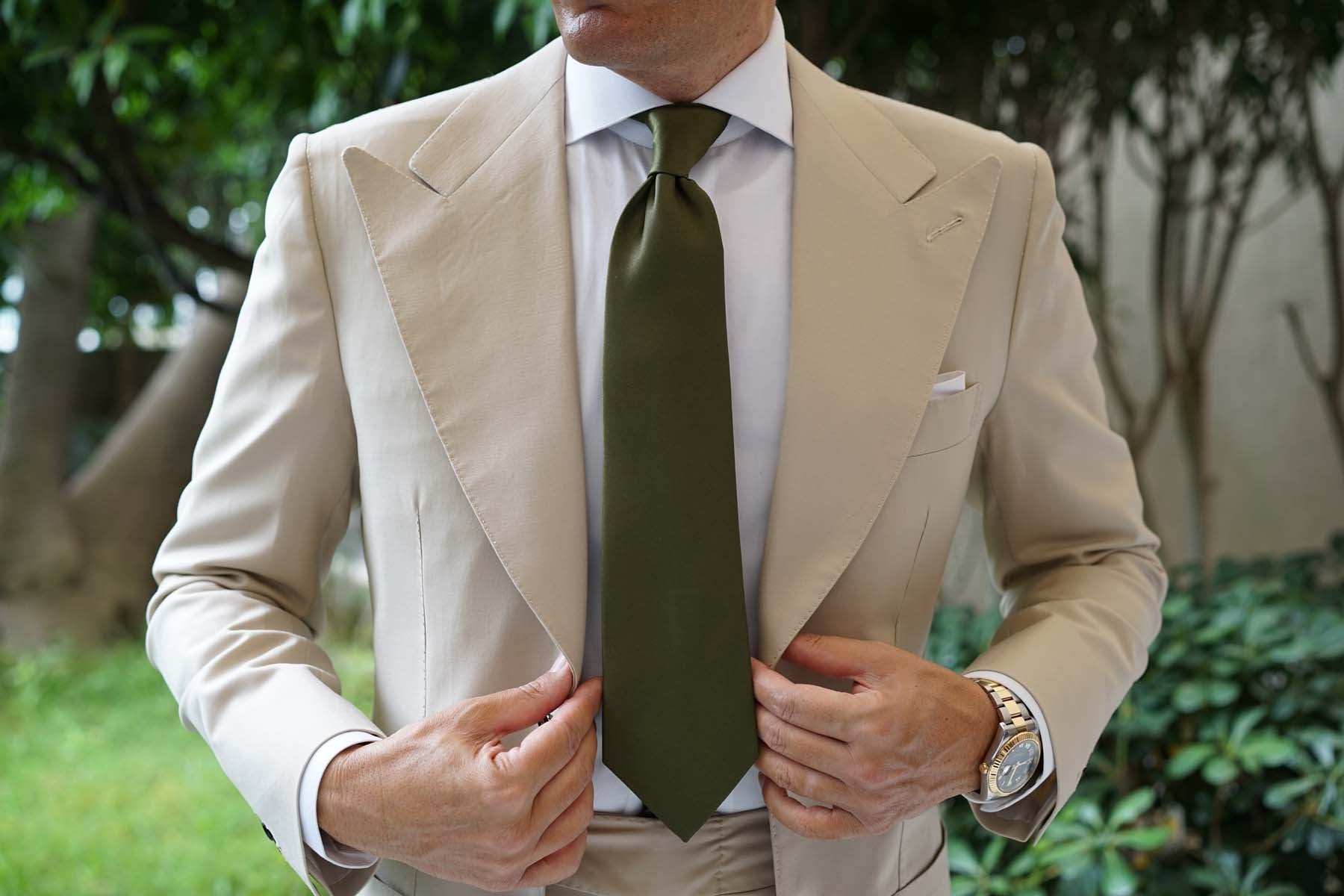 Olive Green Satin Necktie