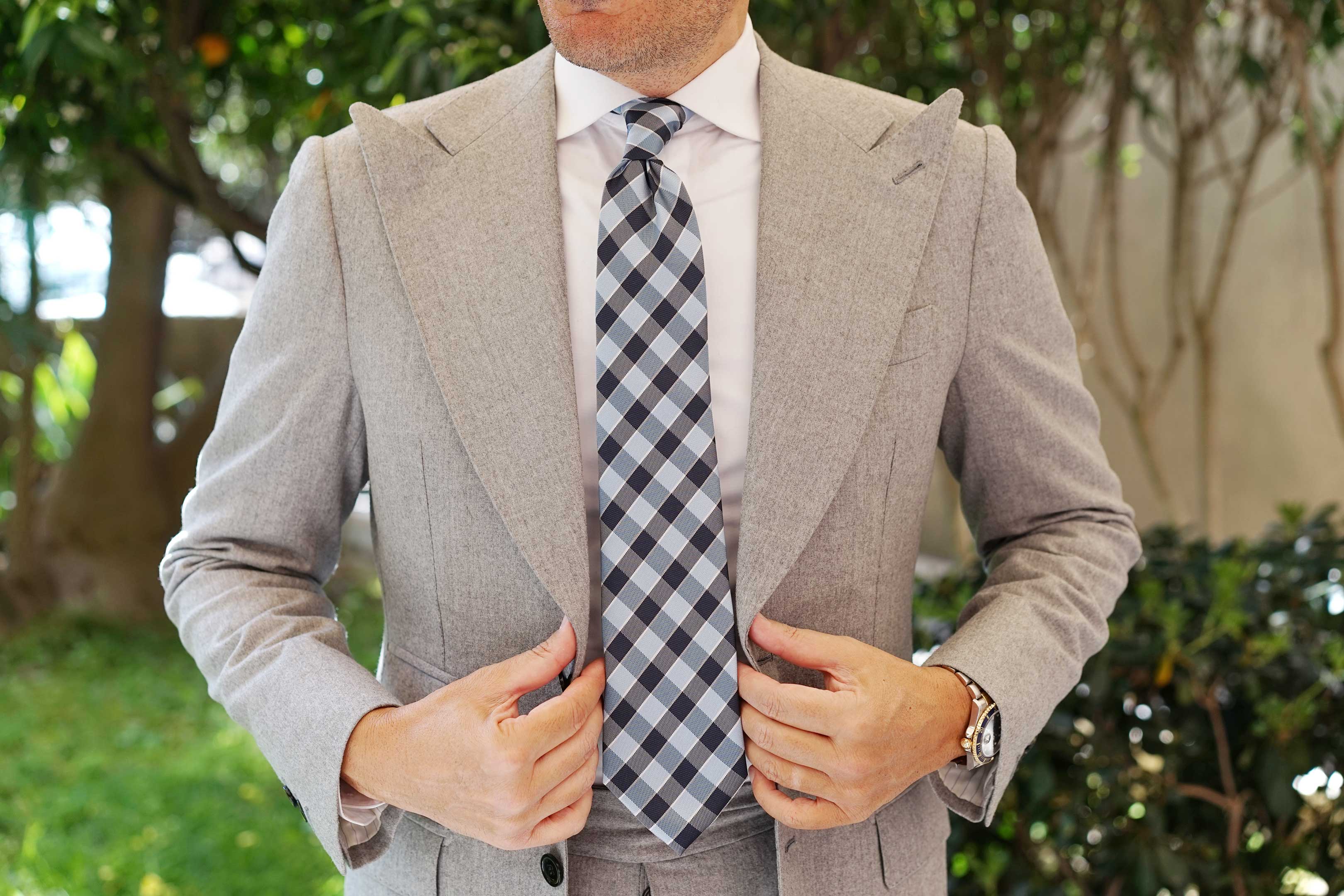 Light and Navy Blue Checkered Tie