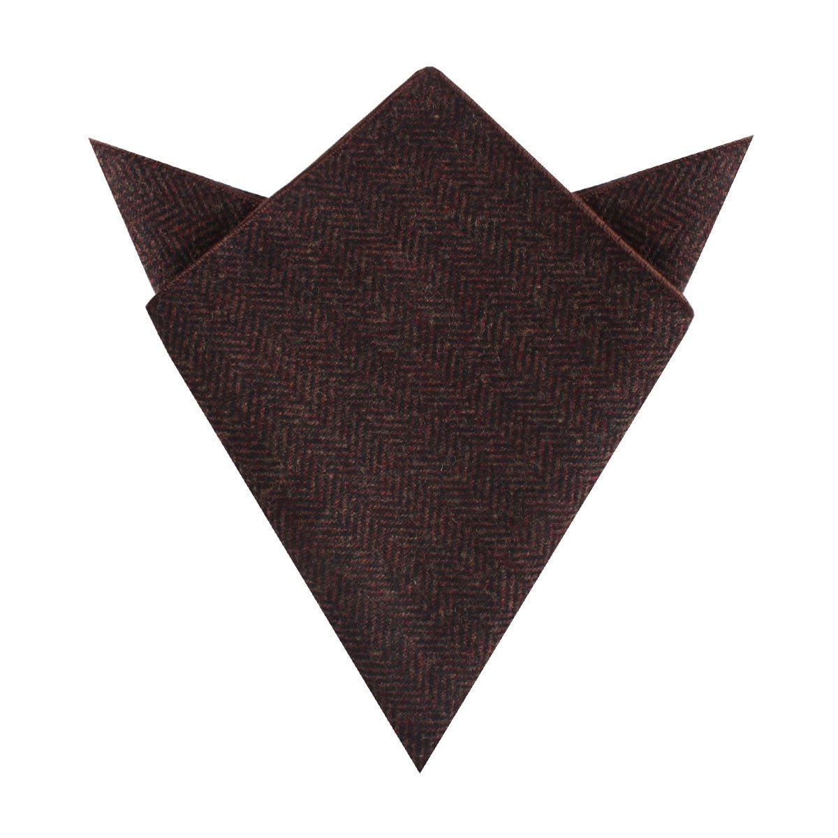 Coffee Herringbone Coarse Wool Pocket Square