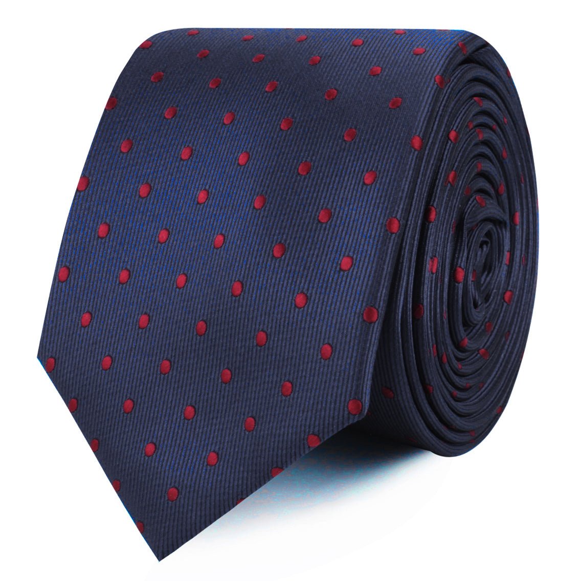 Burgundy Mini Dots on Navy Blue Skinny Tie