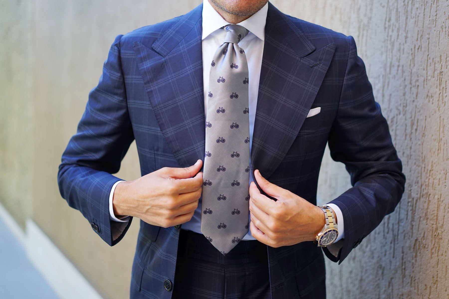 Grey with Navy Blue French Bicycle Necktie