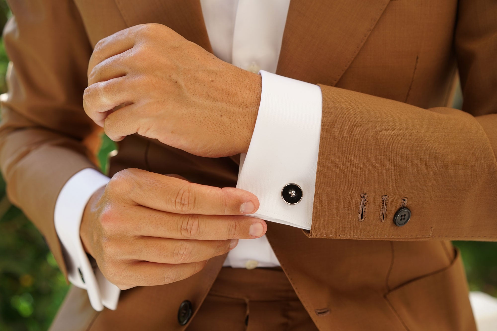 Black Button Silver Cufflinks