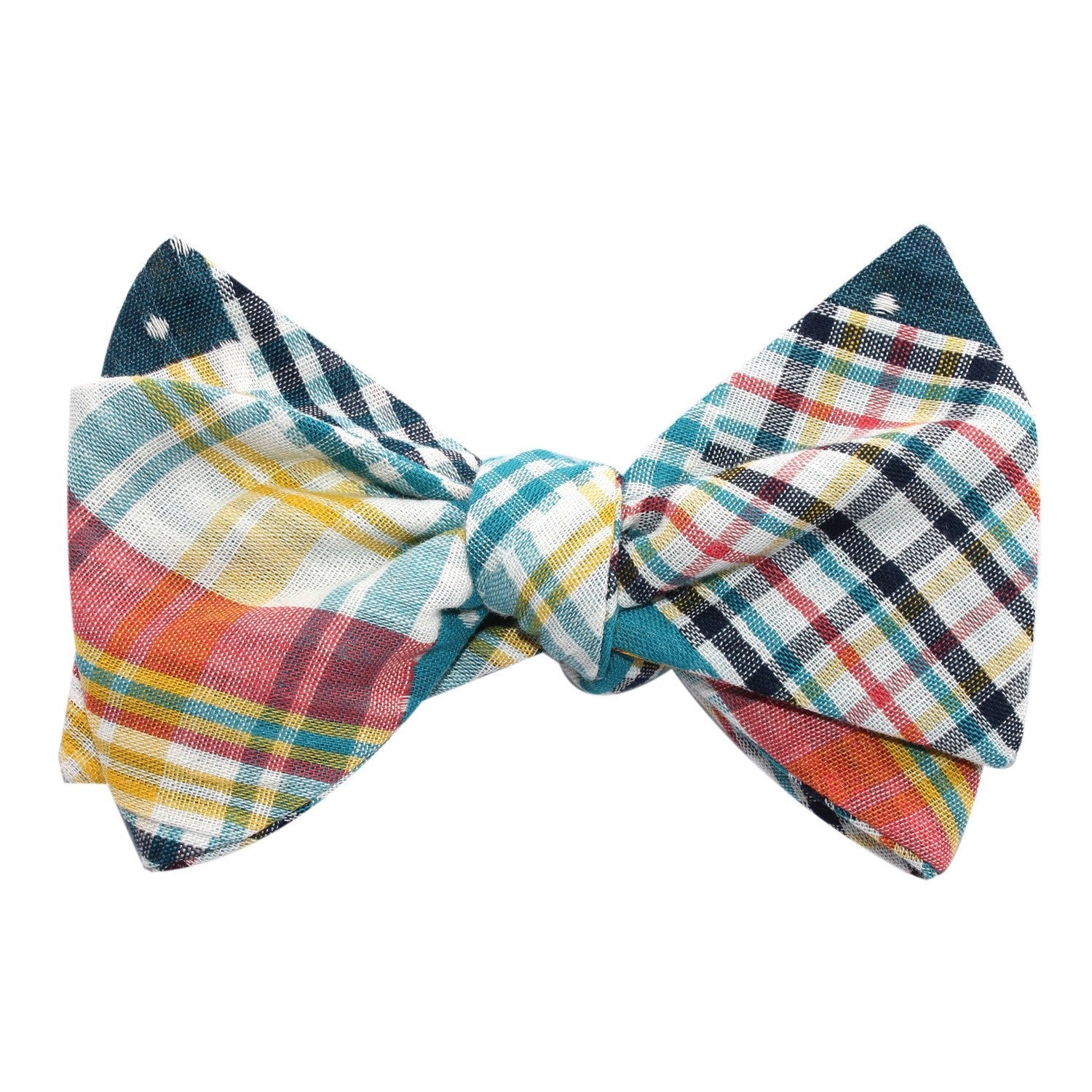 Plaid Blue Gingham Cotton Polka Dot Self Tie Bow Tie