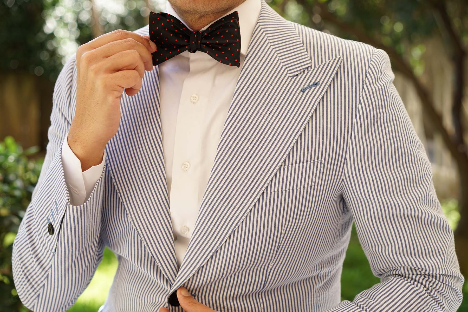 Black with Red Polka Dots Self Bow Tie