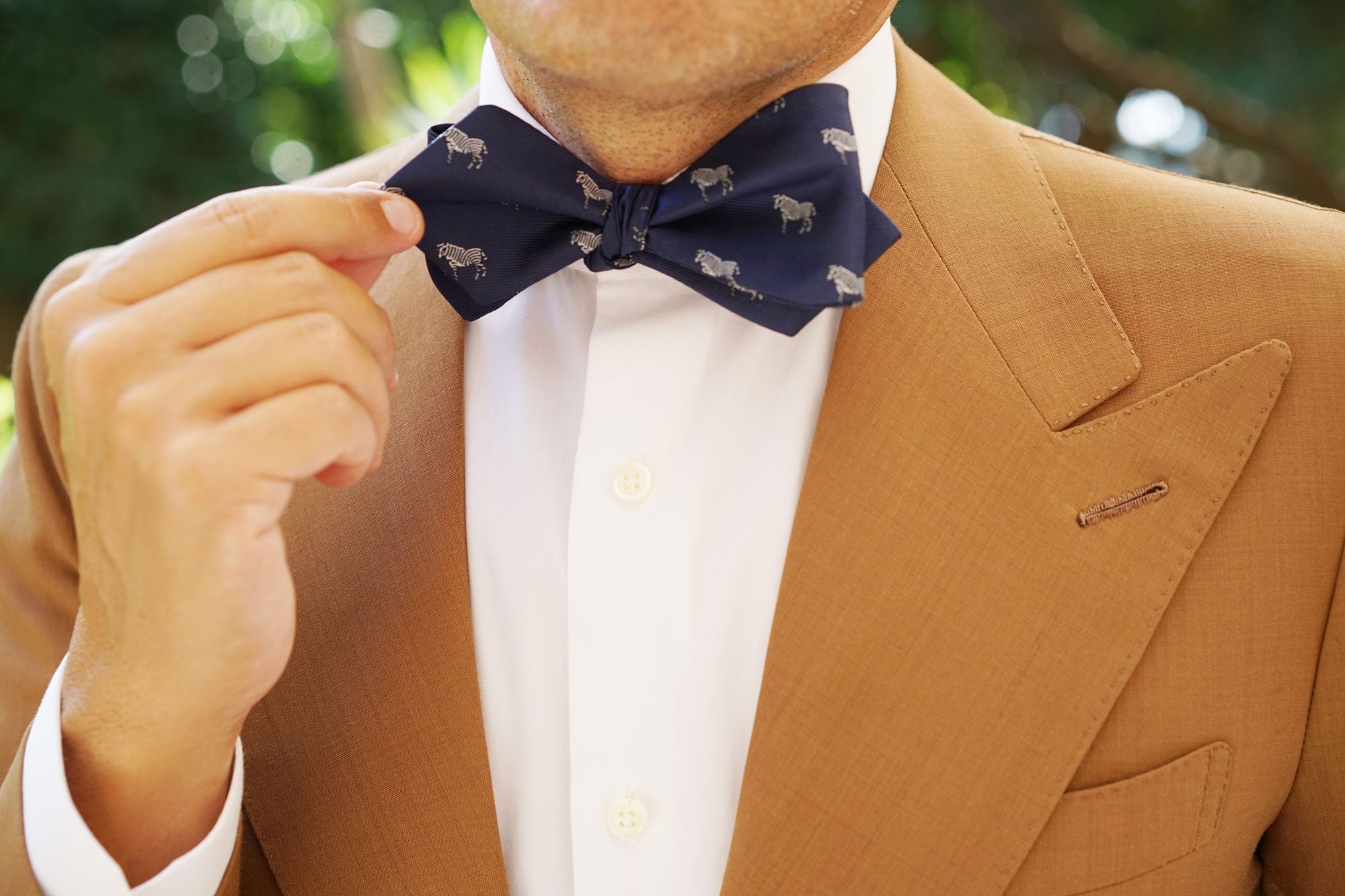 Navy Blue Zebra Self Tie Diamond Tip Bow Tie