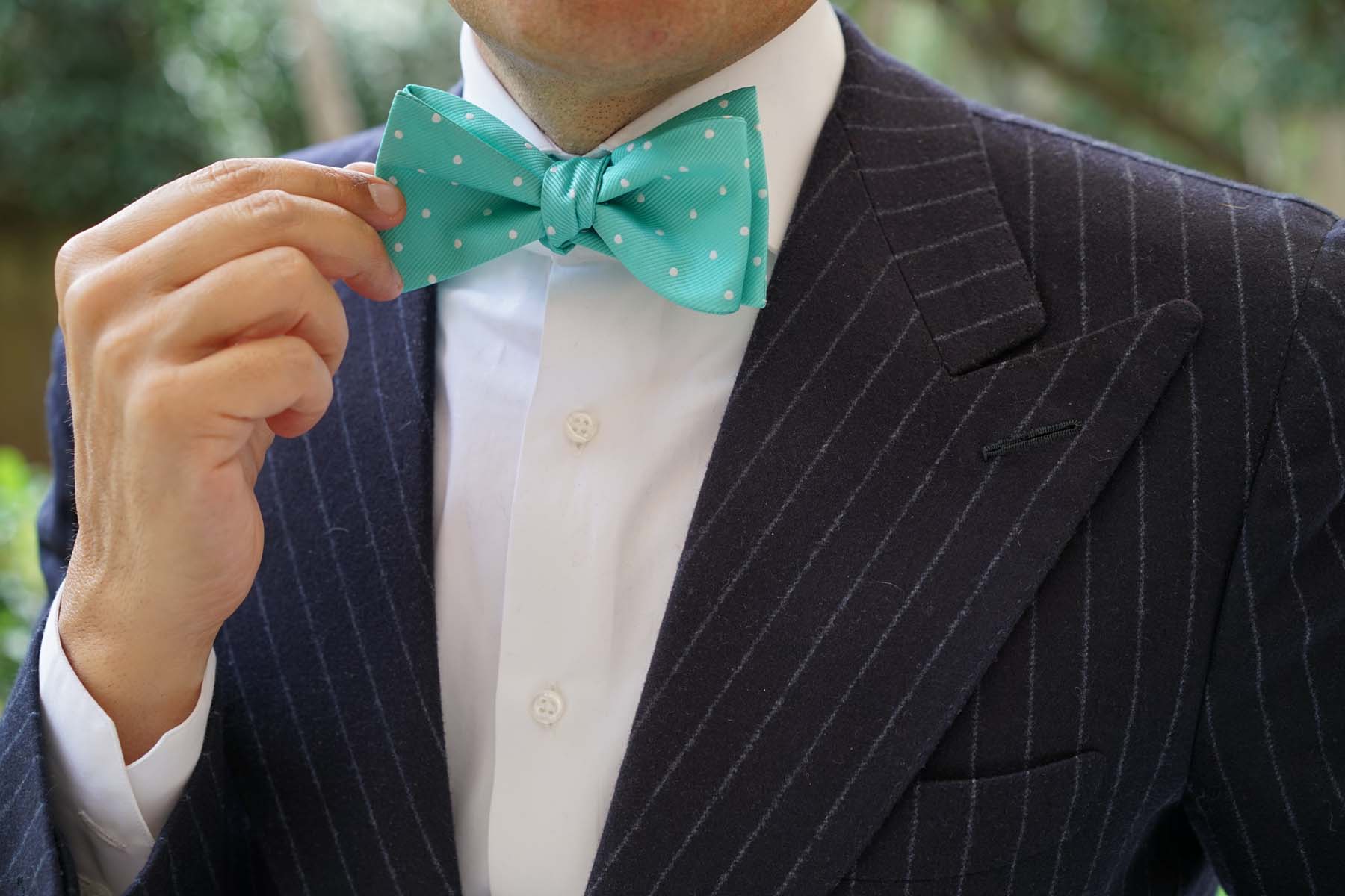 Seafoam Green with White Polka Dots Self Tie Bow Tie