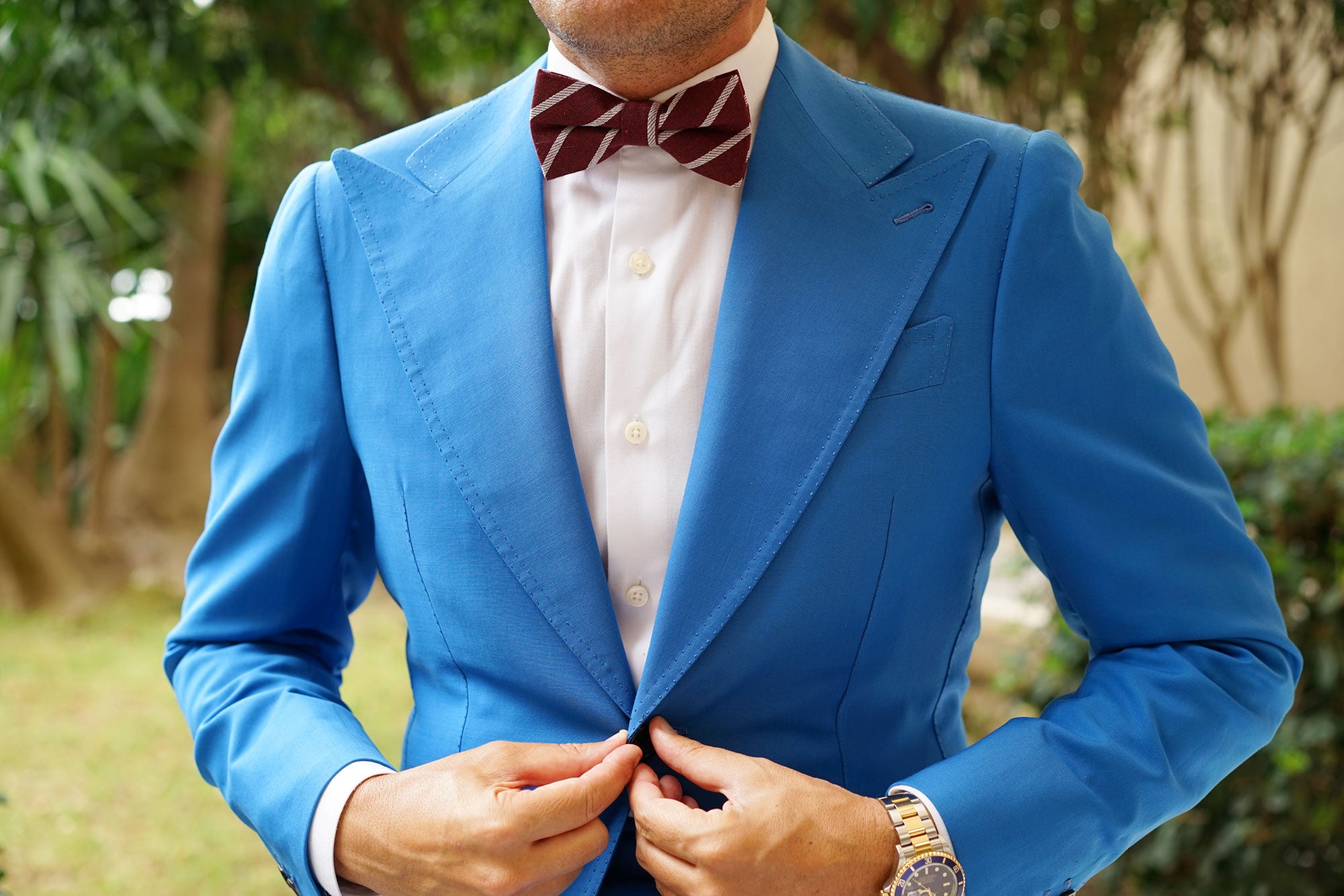 Columbus Burnt Burgundy Stripe Linen Bow Tie