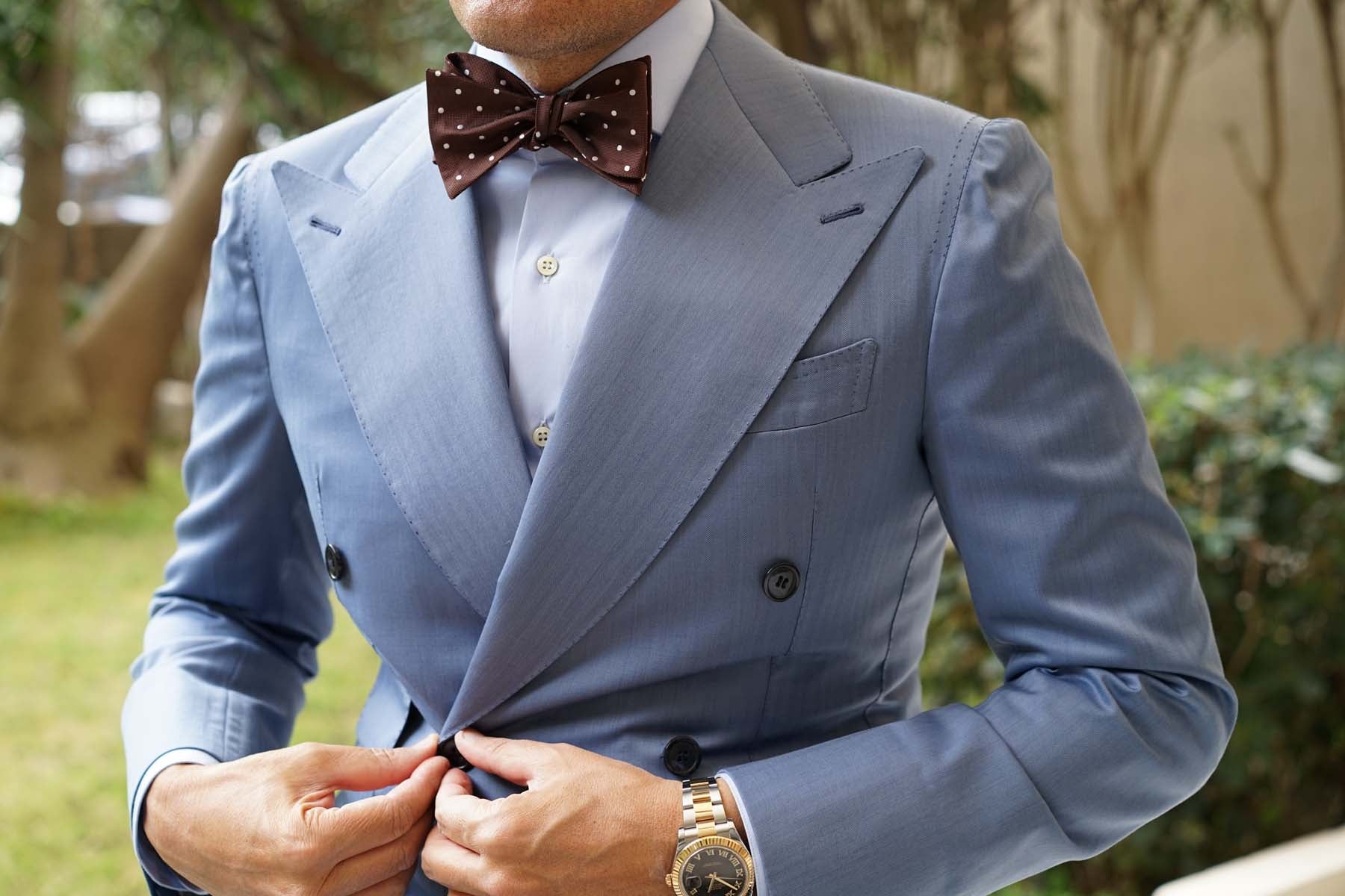 Brown with White Polka Dots Self Tie Bow Tie