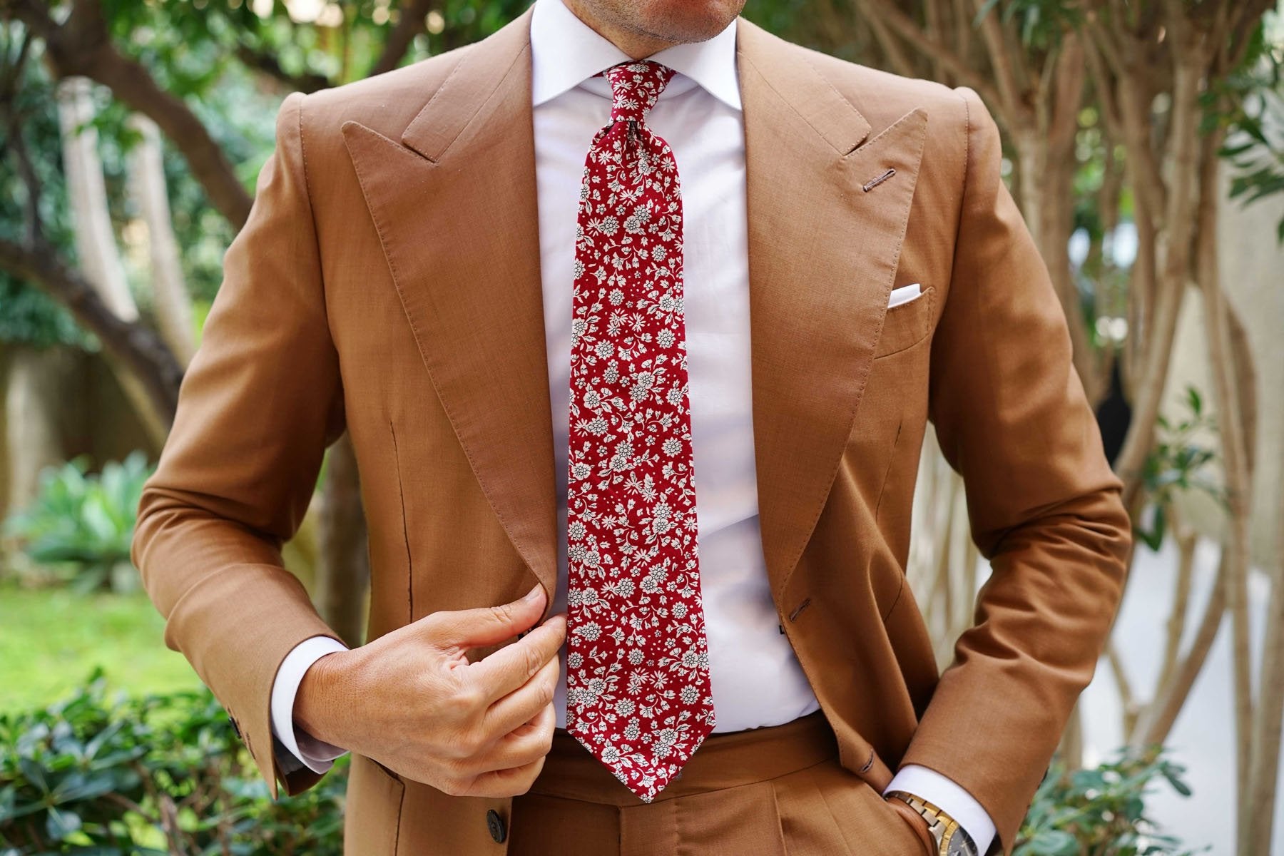 Shizuoka Merlot Red Floral Necktie