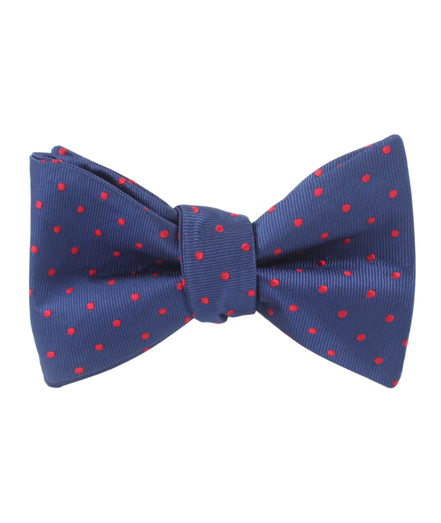 Navy on Red Mini Pin Dots Self Bow Tie