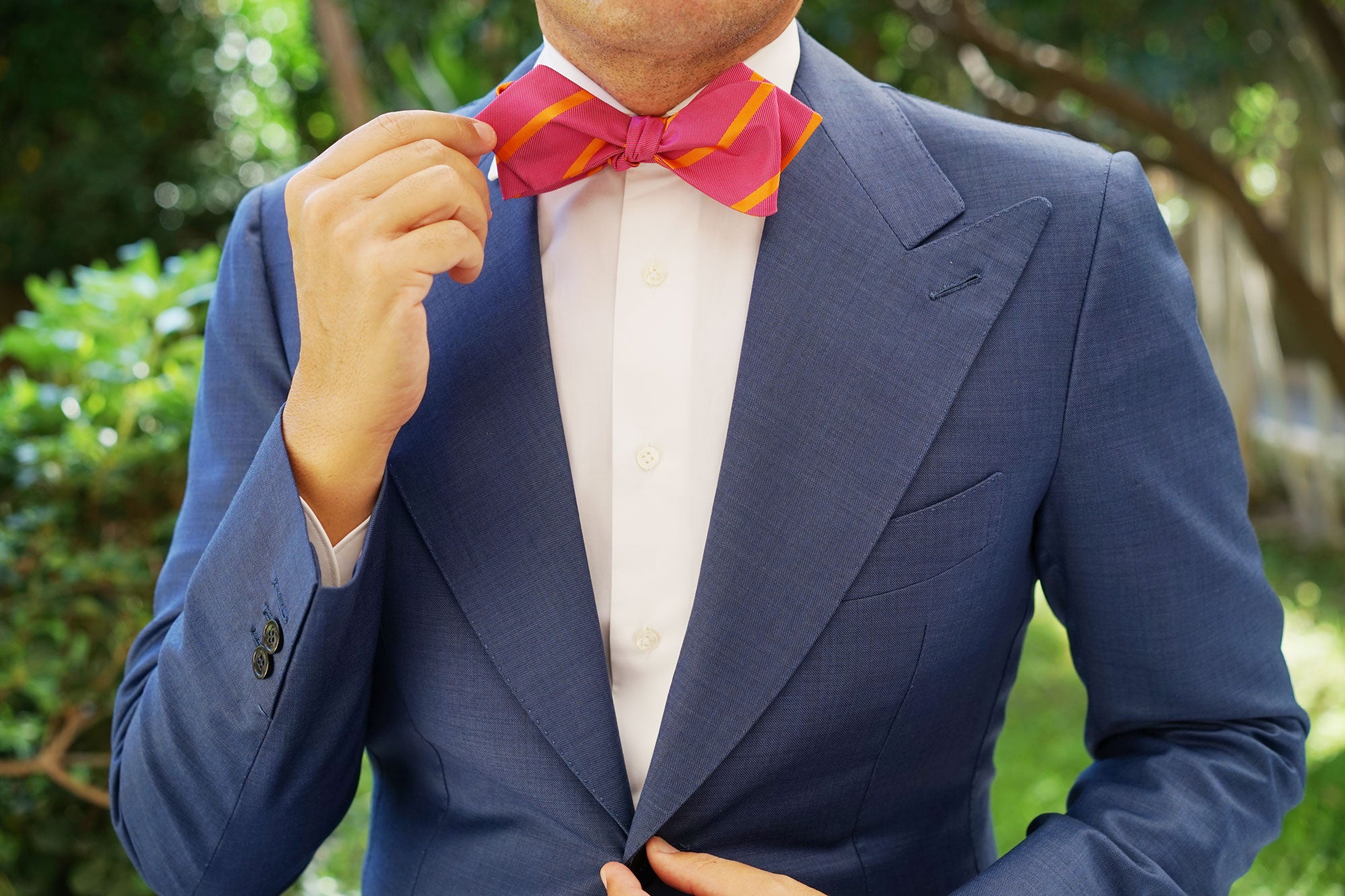 Hot Pink with Orange Diagonal Self Tie Diamond Tip Bow Tie