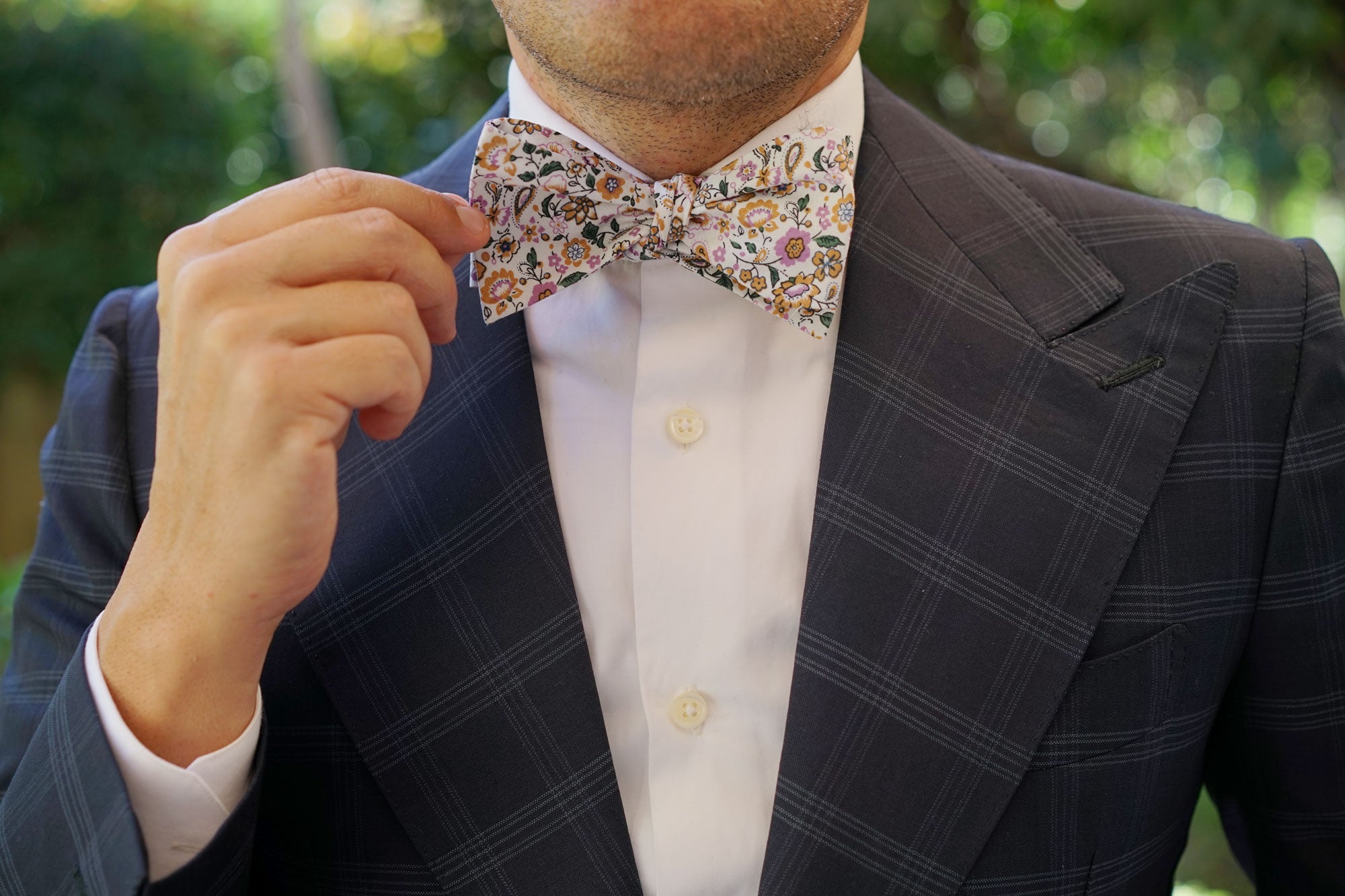 Diamond White Liberty Floral Self Bow Tie