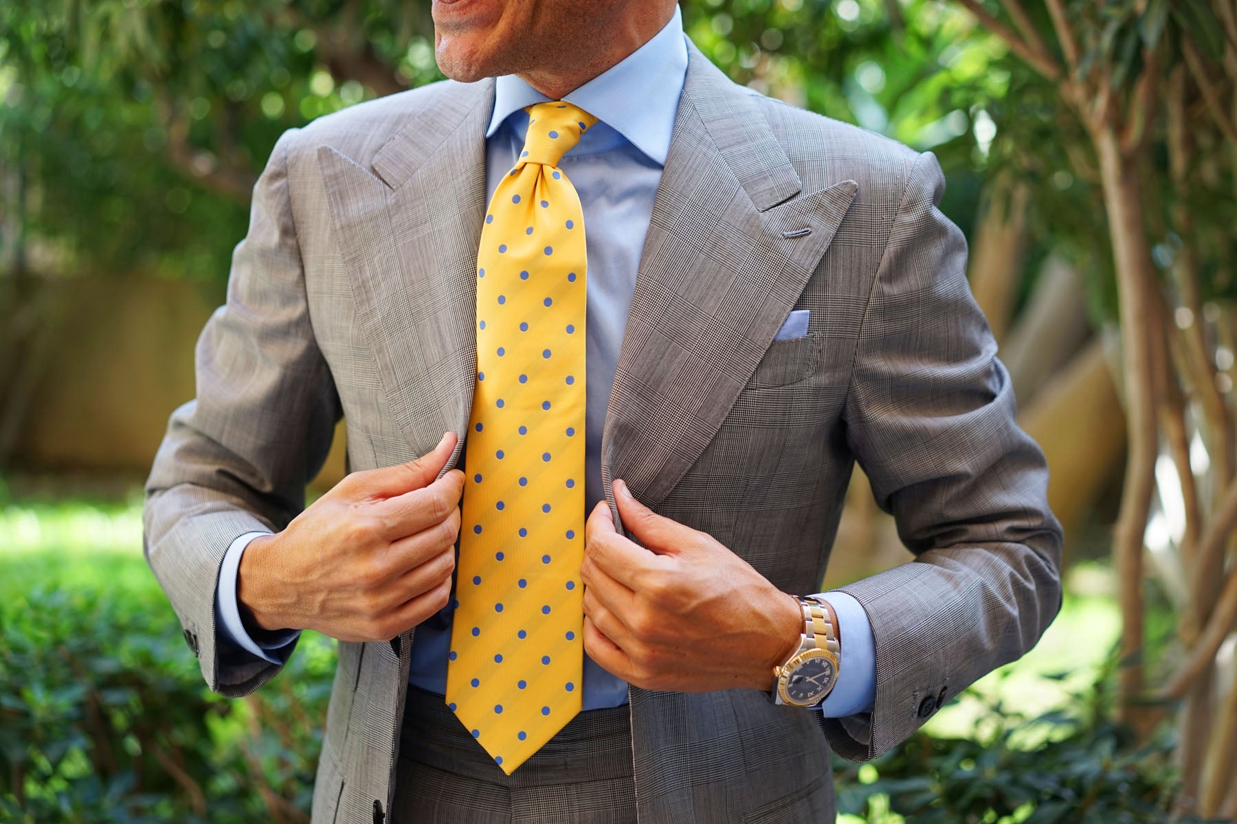 Yellow Tie with Light Blue Polka Dots