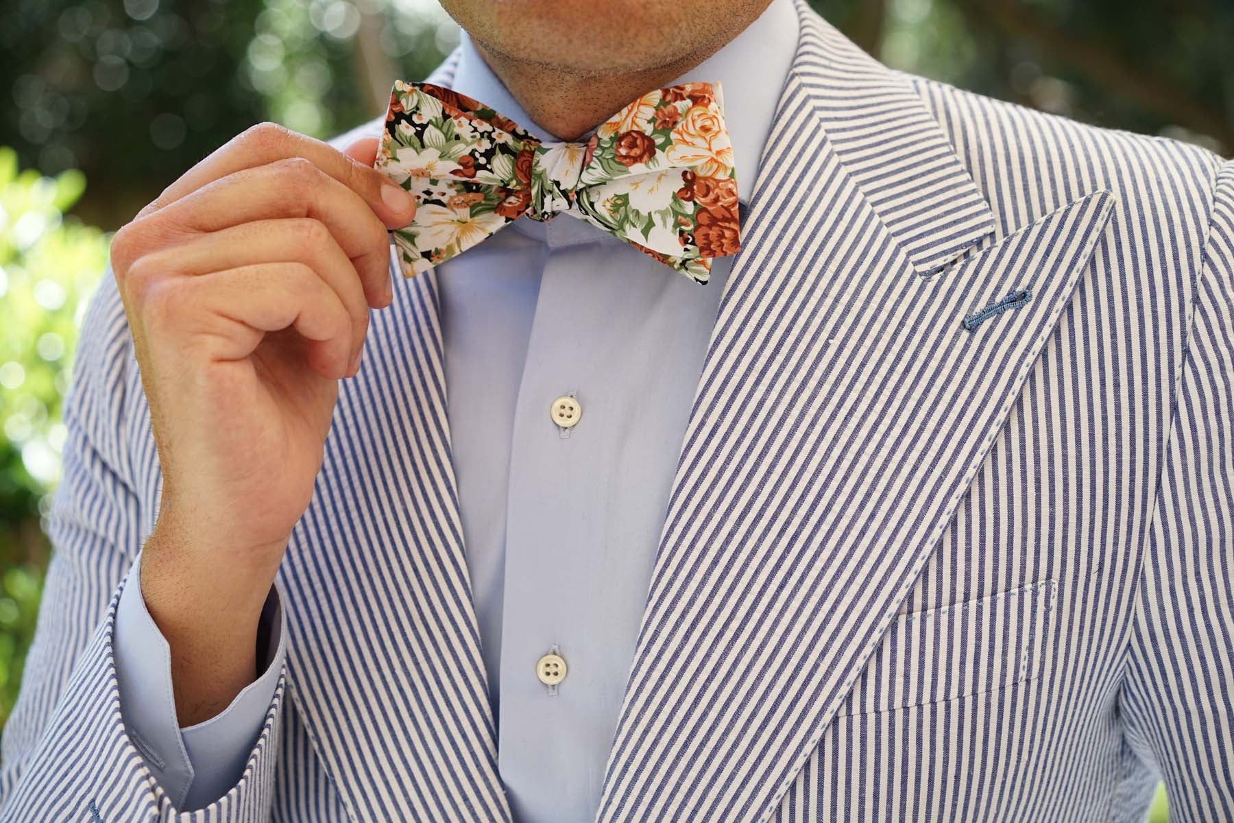 San Pietro Orange Floral Self Bow Tie