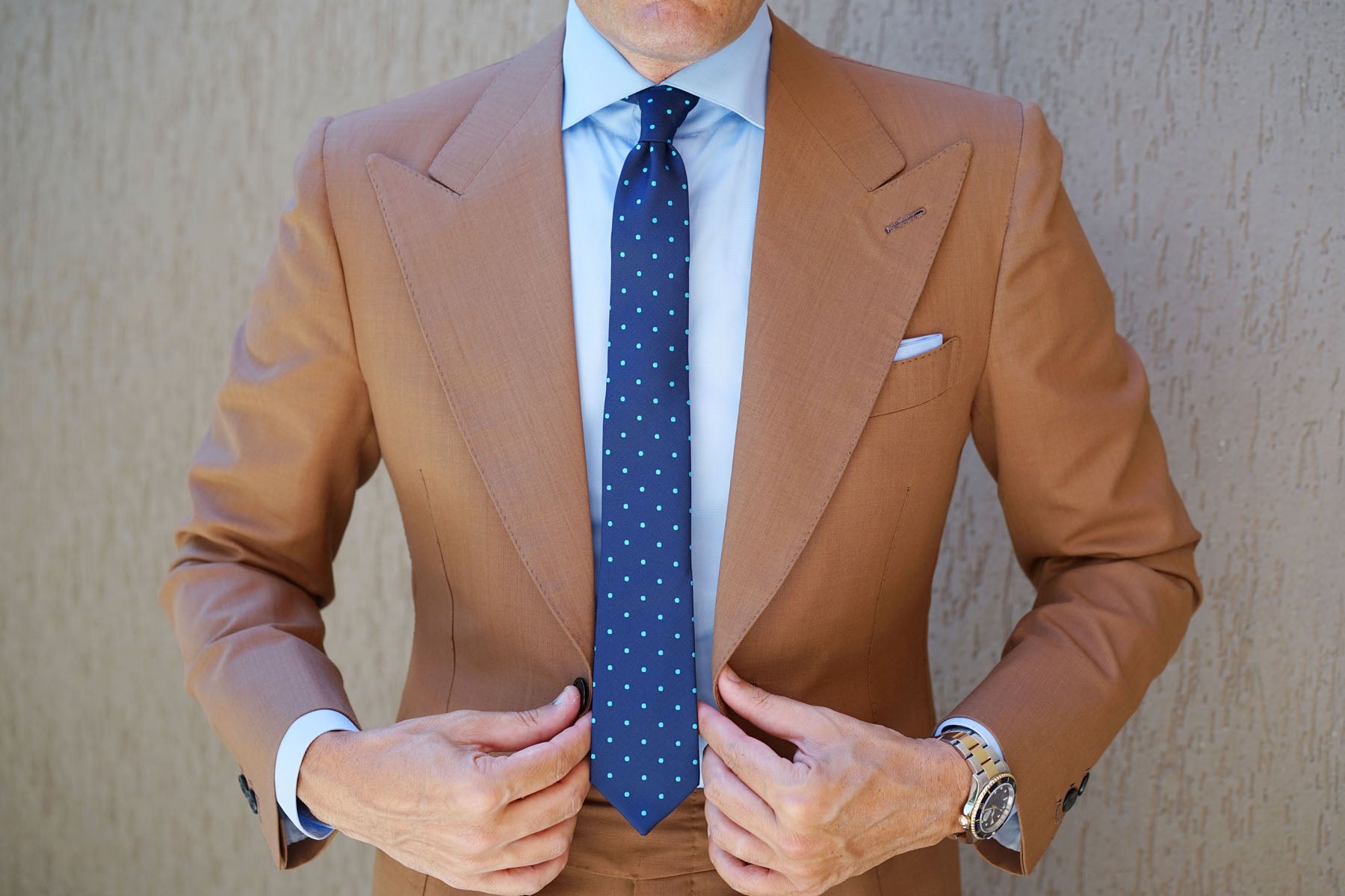 Navy Blue with Mint Green Polka Dots Skinny Tie