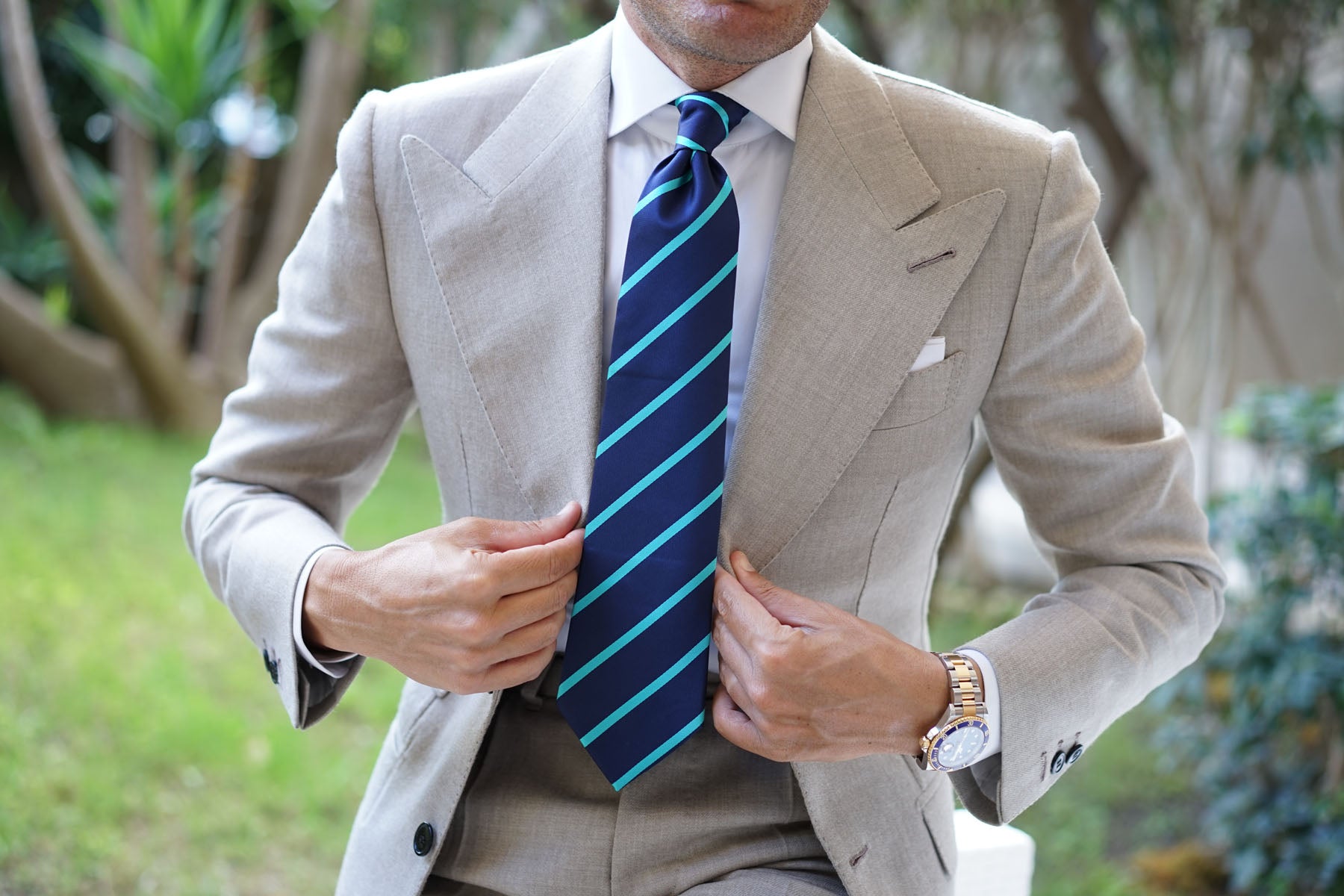 Navy Blue Tie with Striped Light Blue