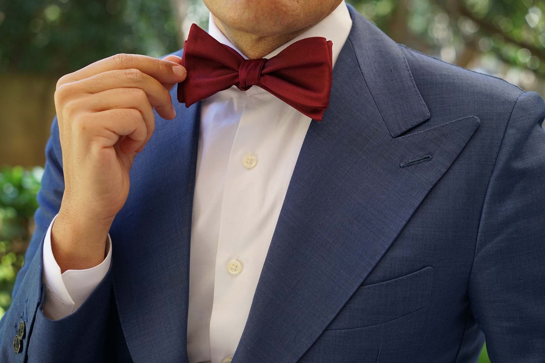 Burgundy Weave Self Bow Tie