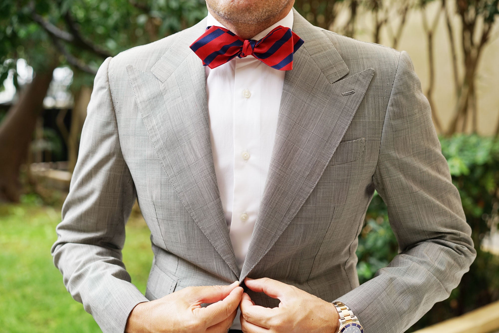 Red and Navy Blue Striped Self Tie Diamond Tip Bow Tie