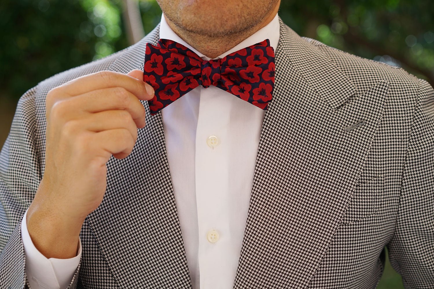 Red Poppy Floral Self Bow Tie