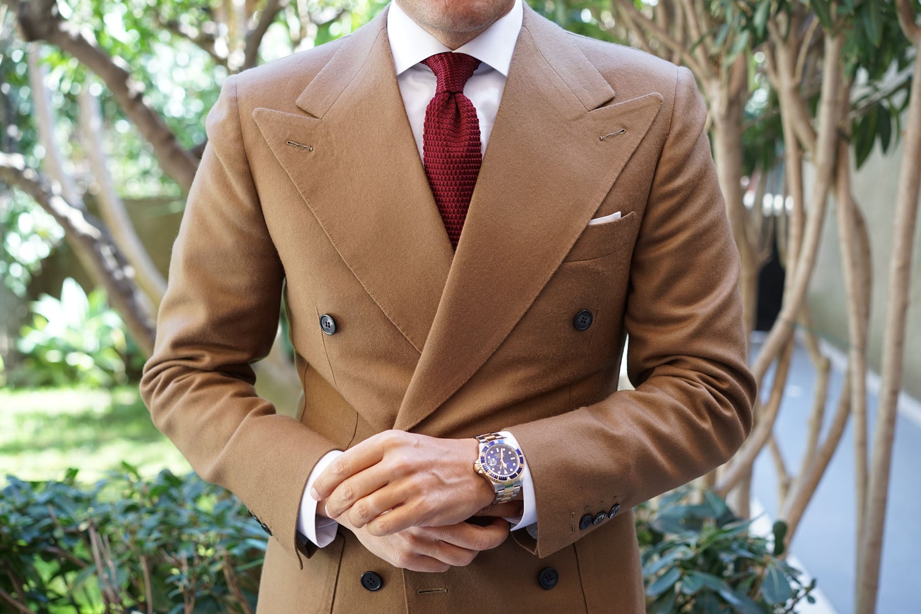 Dark Rosewood Maroon Pointed Knitted Tie