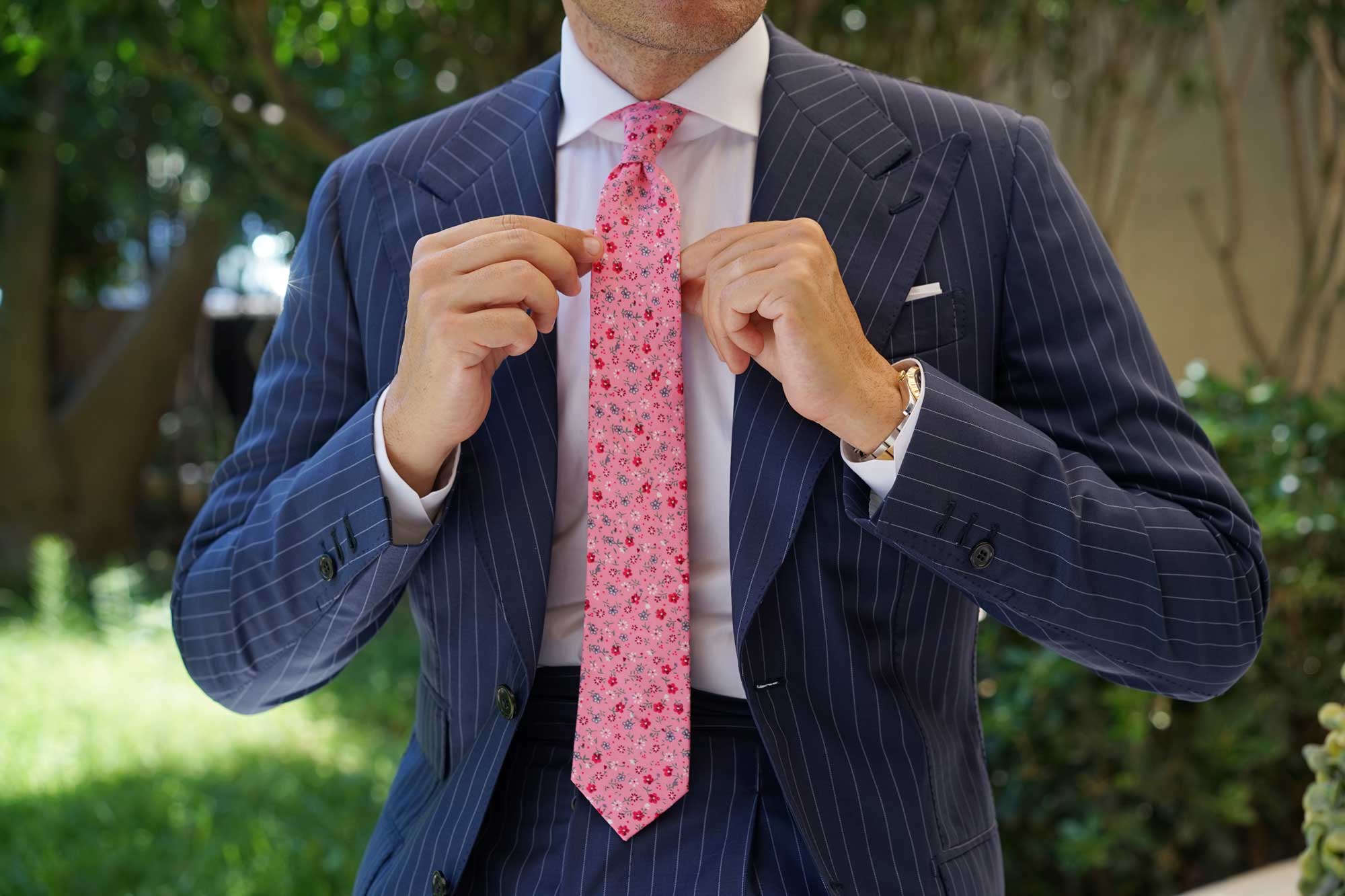 Flamenco Pink Floral Skinny Tie