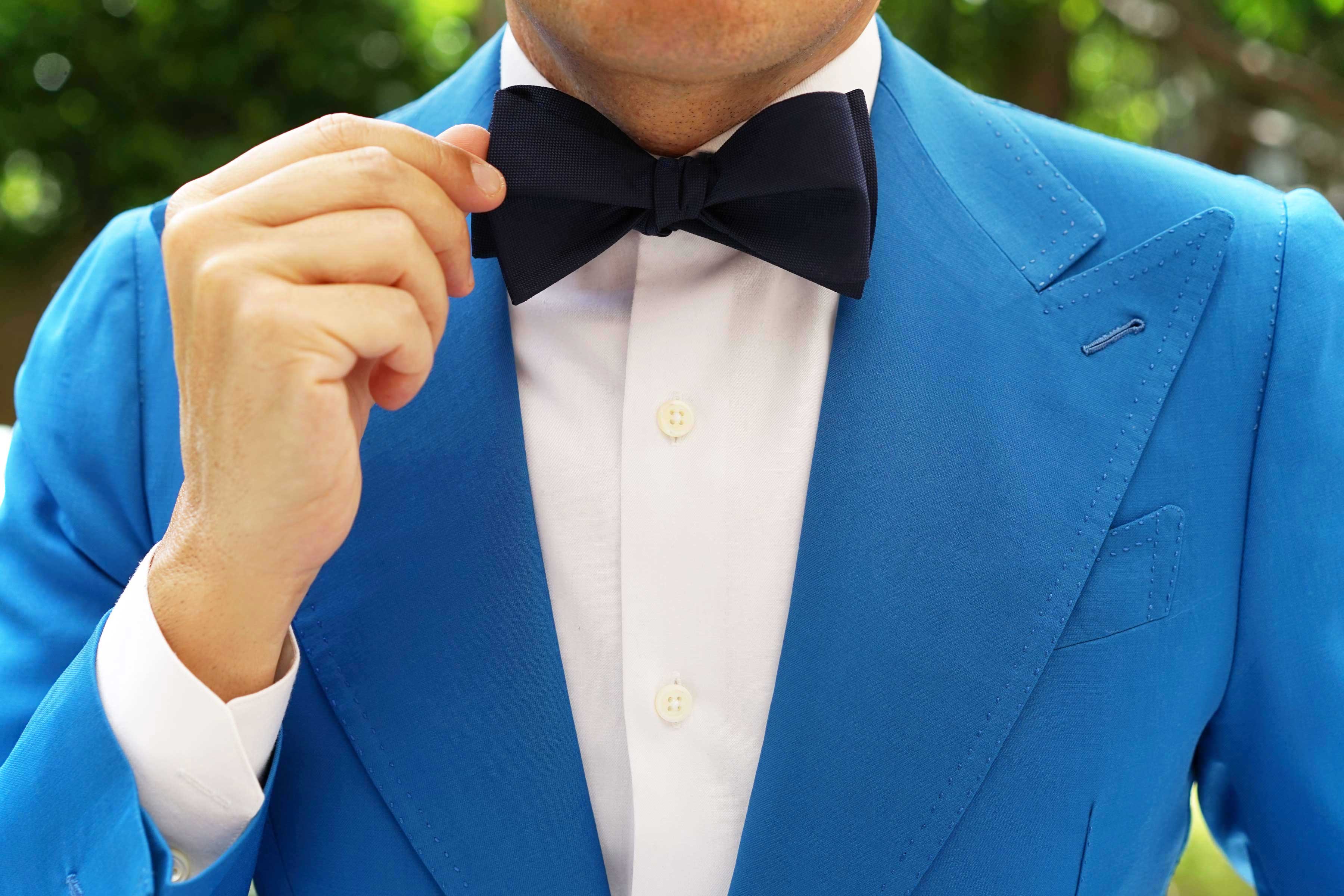 Nude Navy Blue Self Bow Tie