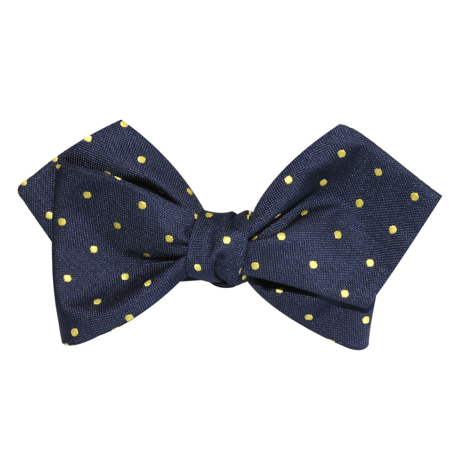 Navy Blue with Yellow Polka Dots Self Tie Diamond Tip Bow Tie