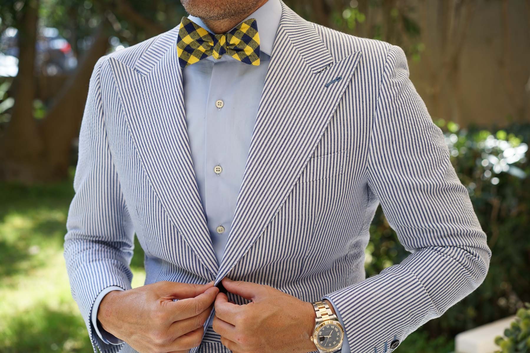 Bert Yellow Gingham Self Bow Tie