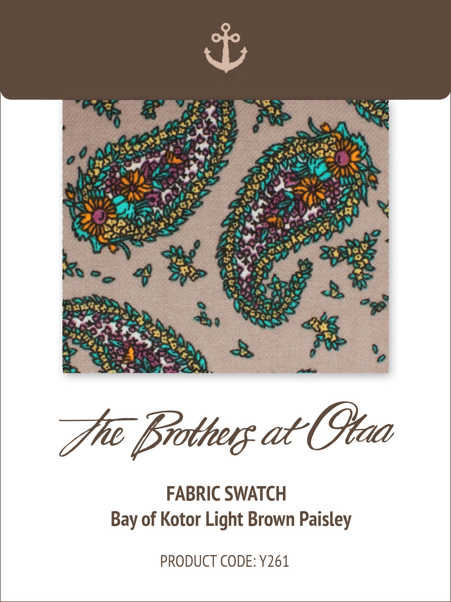 Fabric Swatch (Y261) - Bay of Kotor Light Brown Paisley