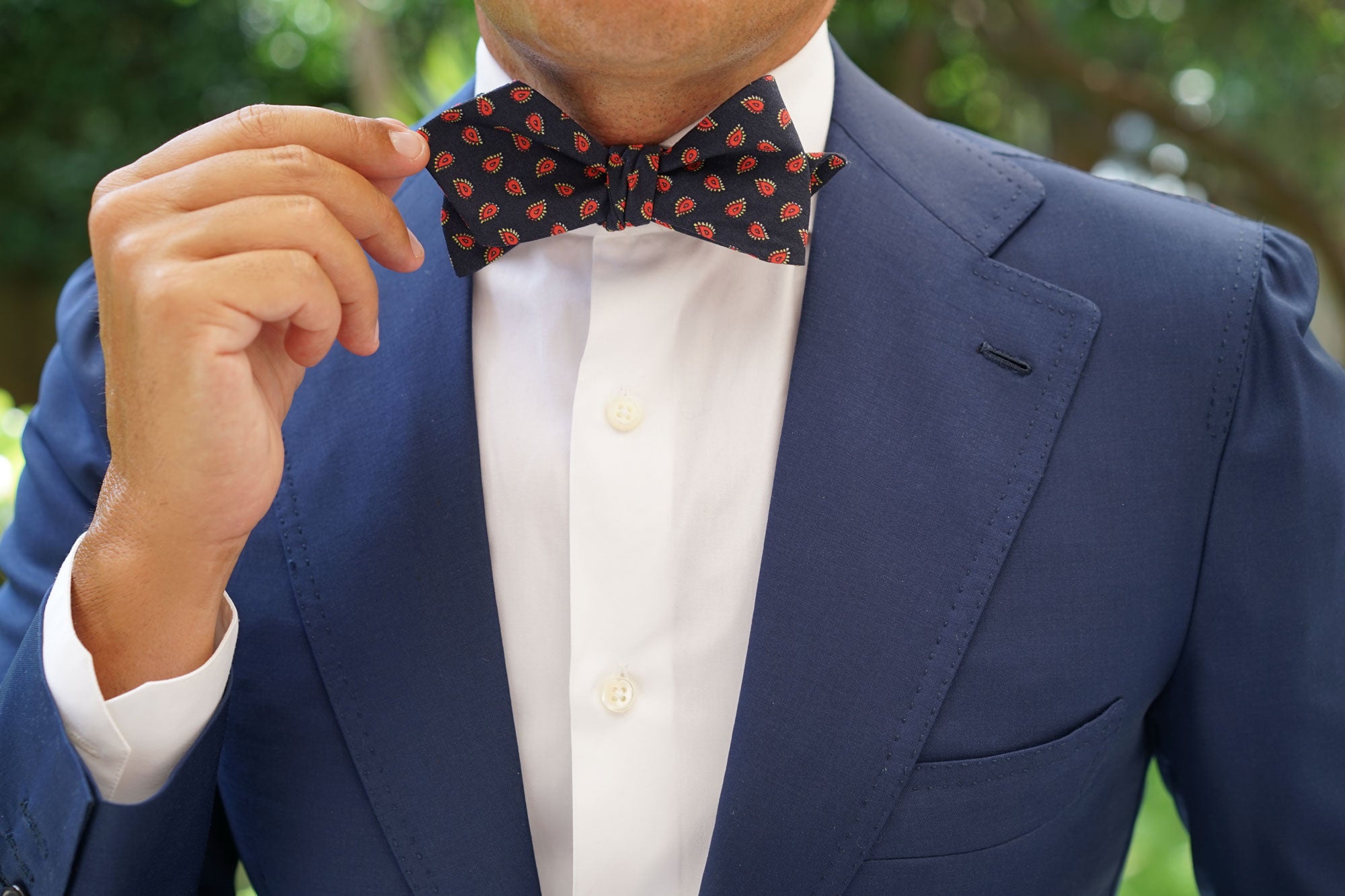 Milano Navy Blue Paisley Diamond Self Bow Tie