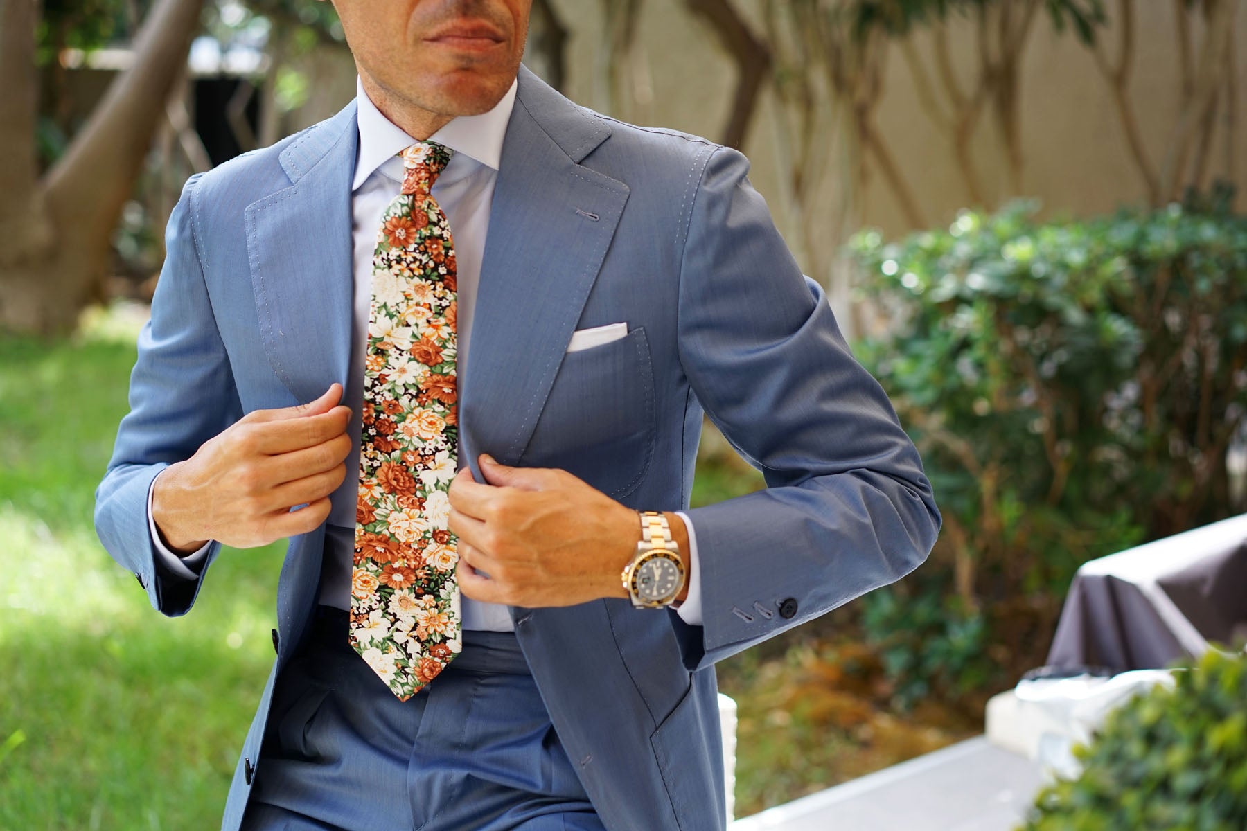 San Pietro Orange Floral Tie