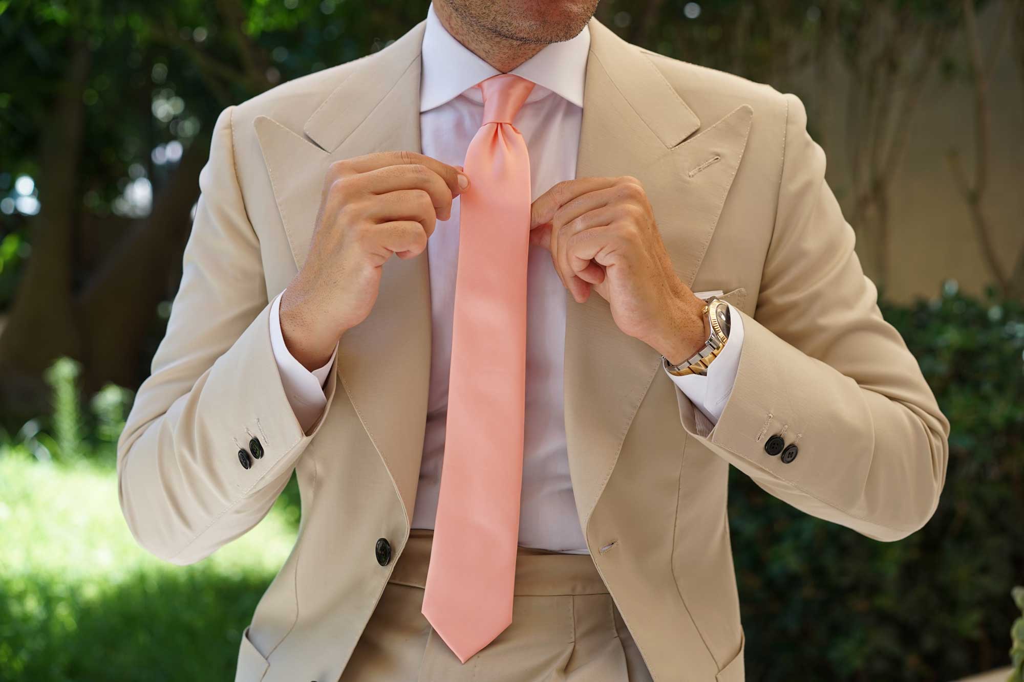 Salmon Frosty Pink Satin Skinny Tie