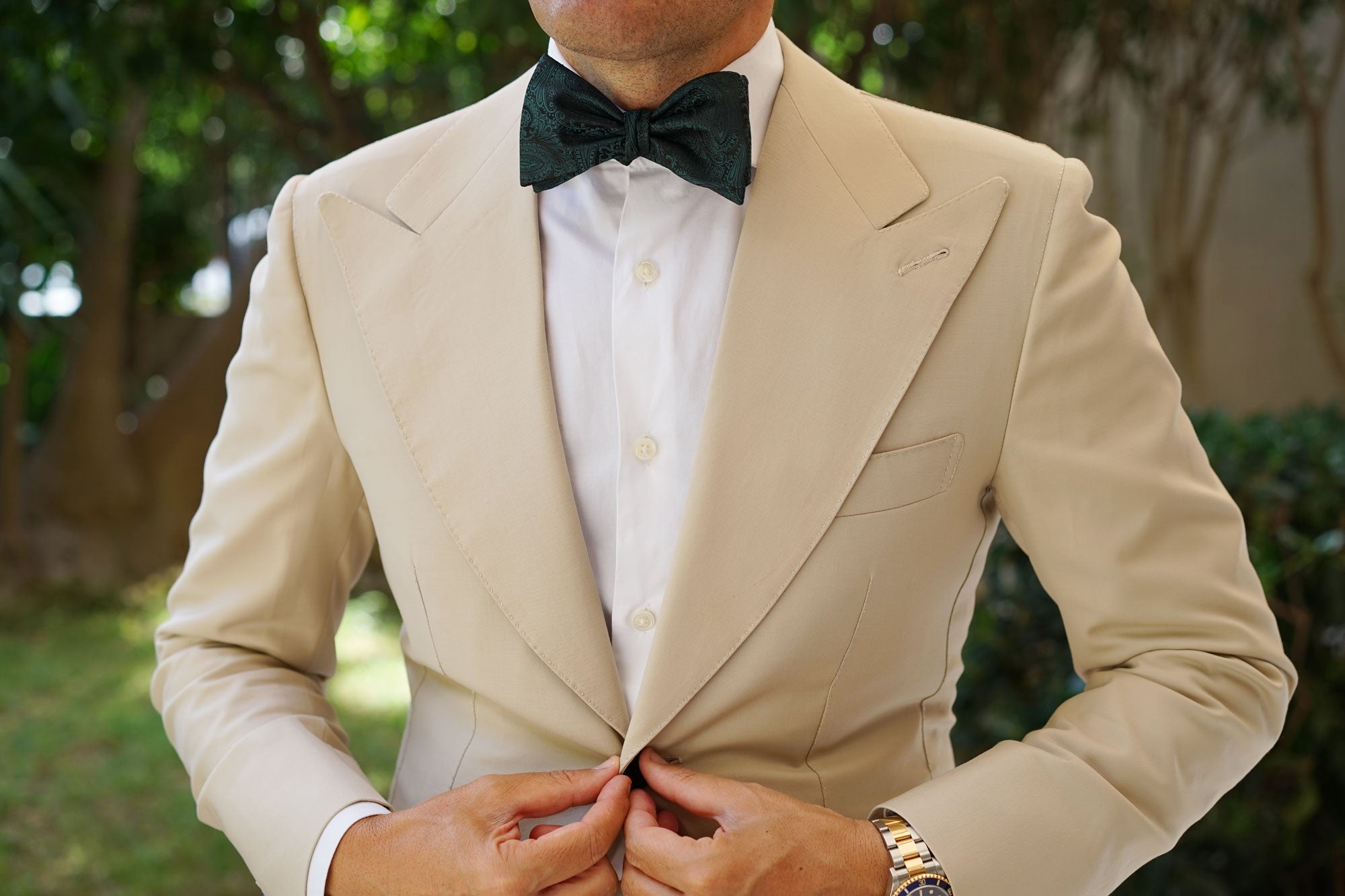 Emerald Green Paisley Self Bow Tie