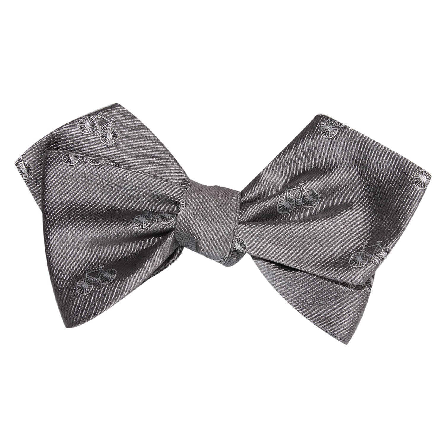 Grey with White French Bicycle Self Tie Diamond Tip Bow Tie