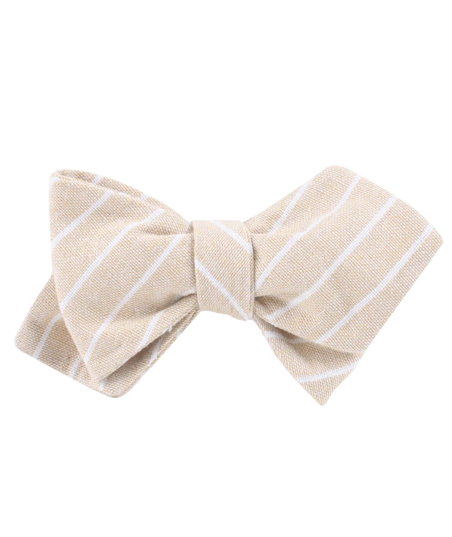 Khaki Linen Pinstripe Diamond Self Bow Tie