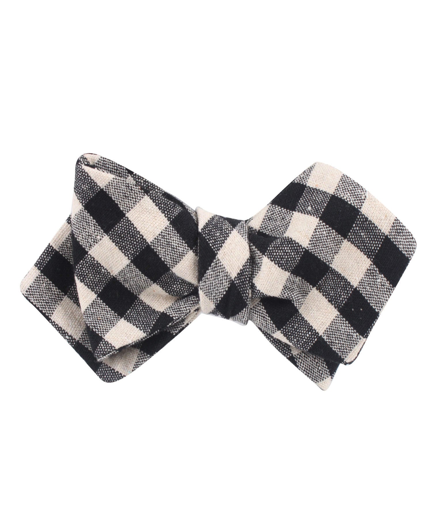 Khaki & Black Gingham Linen Diamond Self Bow Tie