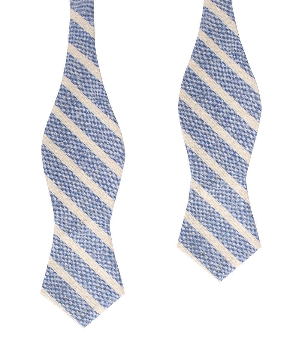 Blue Bodrum Linen Chalk Stripe Diamond Self Bow Tie